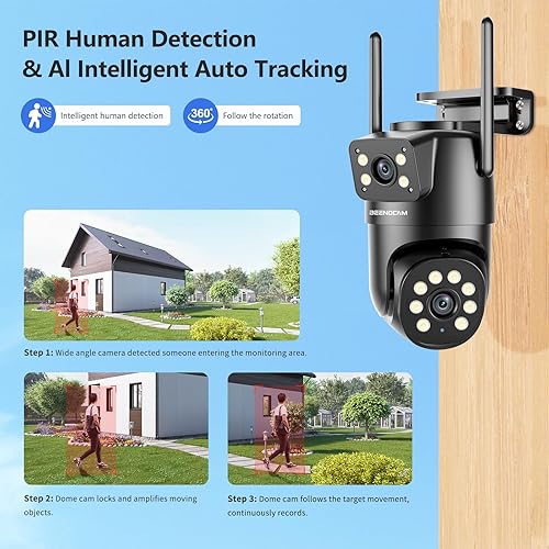 Miniatura 5 de Cámaras de seguridad 2K para exteriores de doble lente, cámaras de visión panorámica de 360 para seguridad del hogar, cámara WiFi para el hogar de