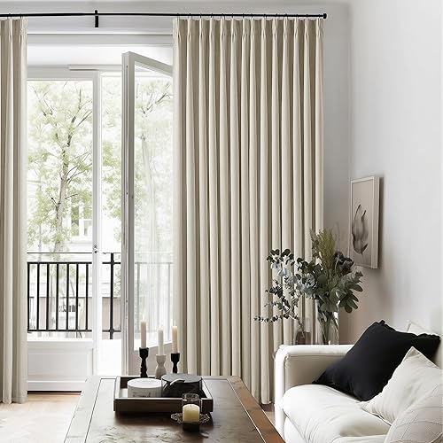 Miniatura 7 de Cortinas plisadas 100% opacas de lino para sala y habitación, cortinas con trabillas traseras y memoria de forma, reducen el calor, 90 pulgadas de