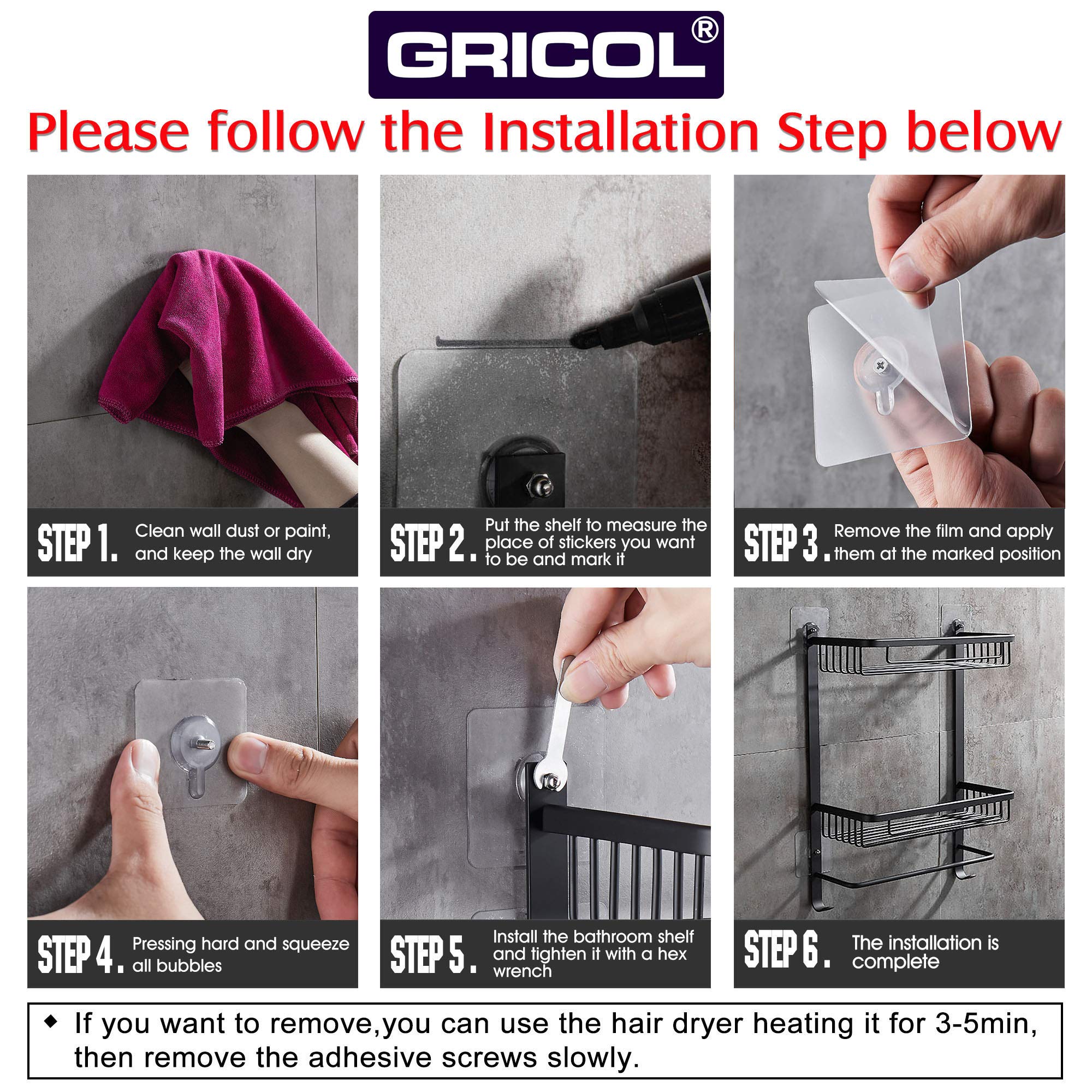GRICOL Duschablage Ohne Bohren – Eckregal, 2 Etagen, Aluminium, Schwarz, Mit Aufkleber, Rostfrei, Wasserdicht – Für Bad, Dusche & Küche