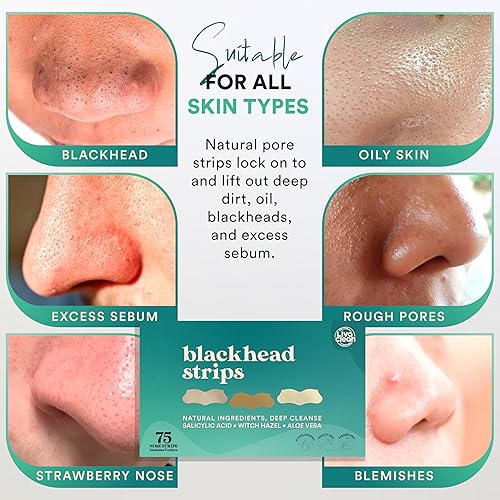 Miniatura 7 de LivaClean Tiras de poros con ácido salicílico, hamamelis y aloe vera, removedor de puntos negros para eliminación de puntos negros de los poros de