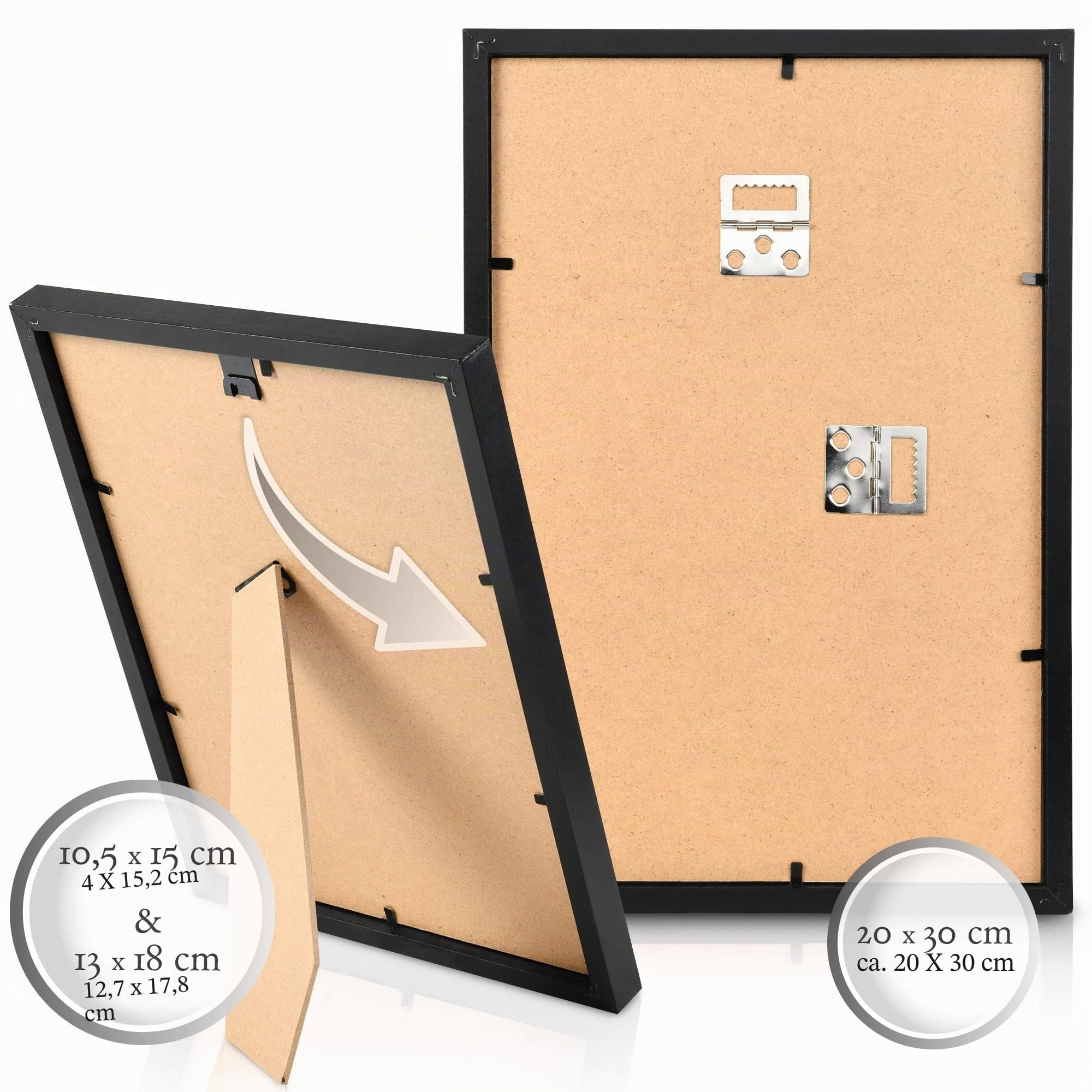 bomoe 30er Bilderrahmen Set Fotorahmen Collage aus Holz mit Passepartout | 10x10x15 15x13x18 5x20x30cm Schwarz & Kunststoffglas Bilder Rahmen Fotowand Aufsteller Bilderwand Wohnzimmer Emotion