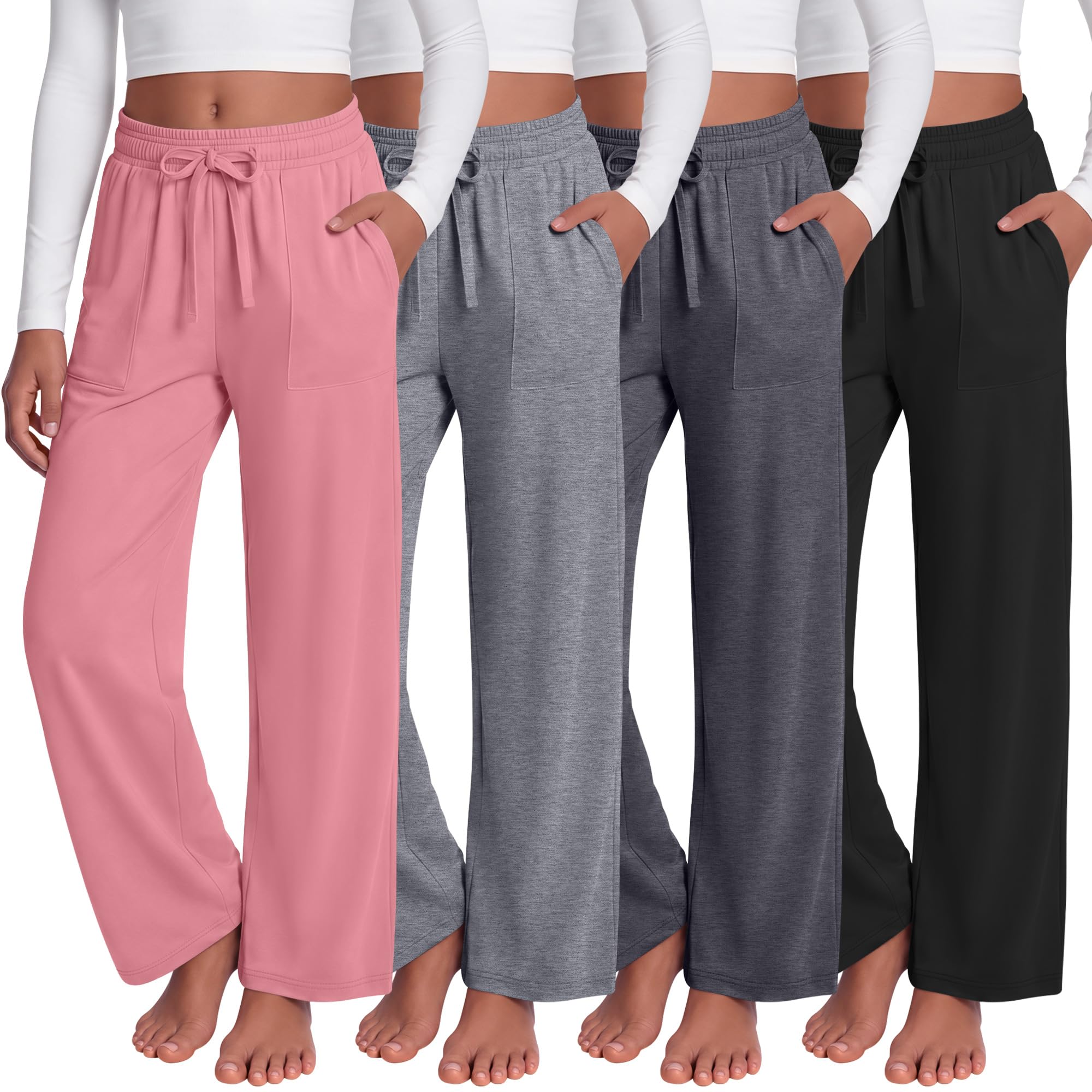 4 Pack Girls Wide Leg Pants Flowy Trousers