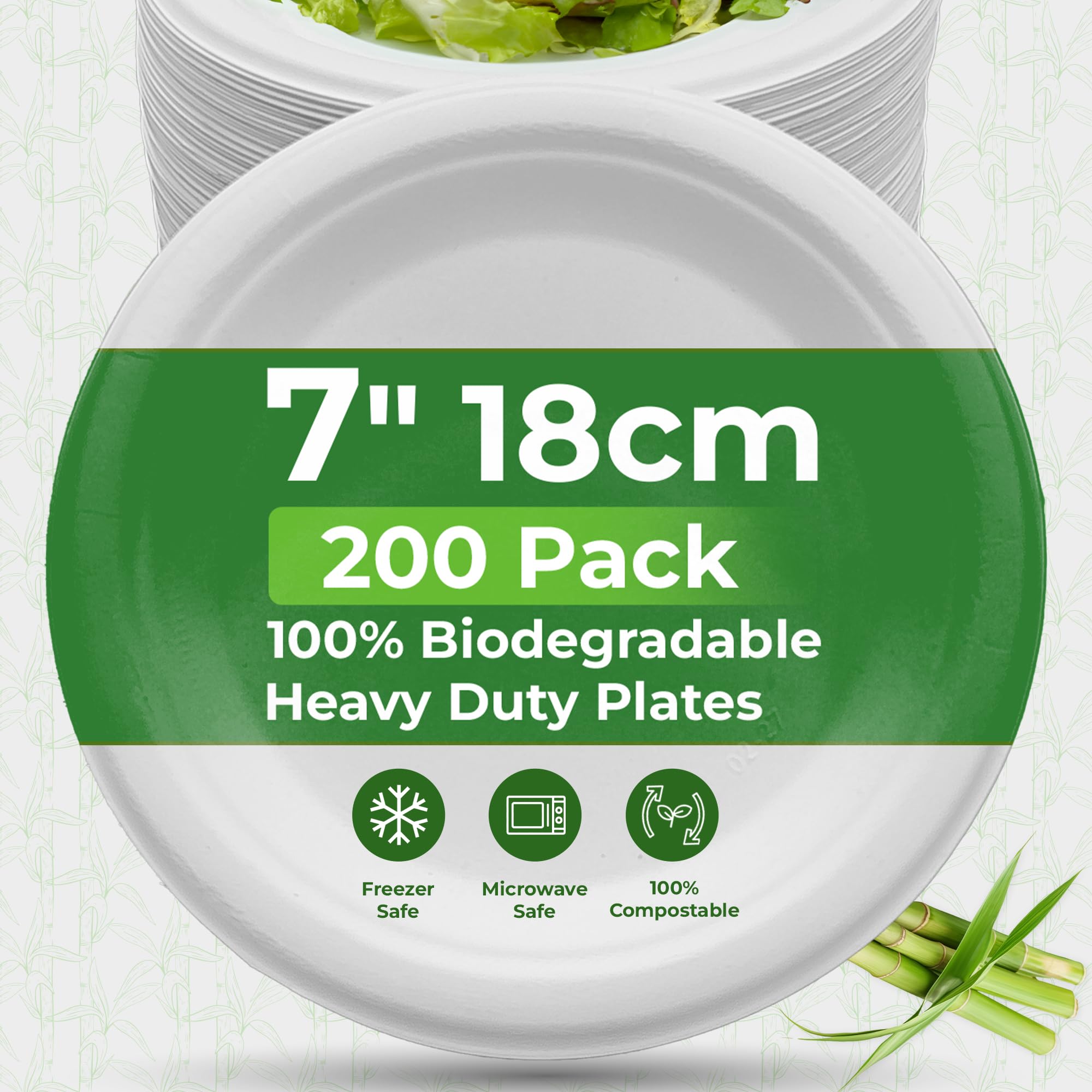 PRIME FEEL 7 Inch Disposable Paper Plates (200 Pack) 100% Compostable Sugarcane Heavy-Duty Eco Friendly Plates for Party Events, BBQs, Camping, and Picnics