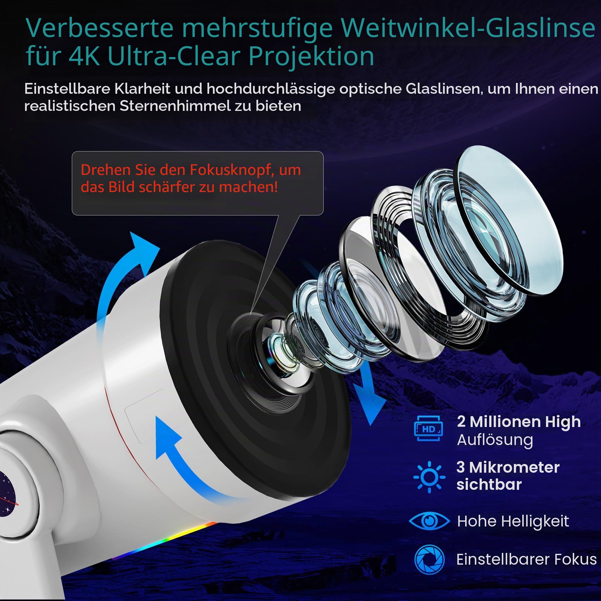 Sternenhimmel Projektor,10 Realistische Raumbeleuchtung, Timer- und Ausschaltfunktion Sowie 8-farbiges Nachtlicht, extrem Große Deckenabdeckung für Schlafzimmer, Heimkinos und Kinderzimmer