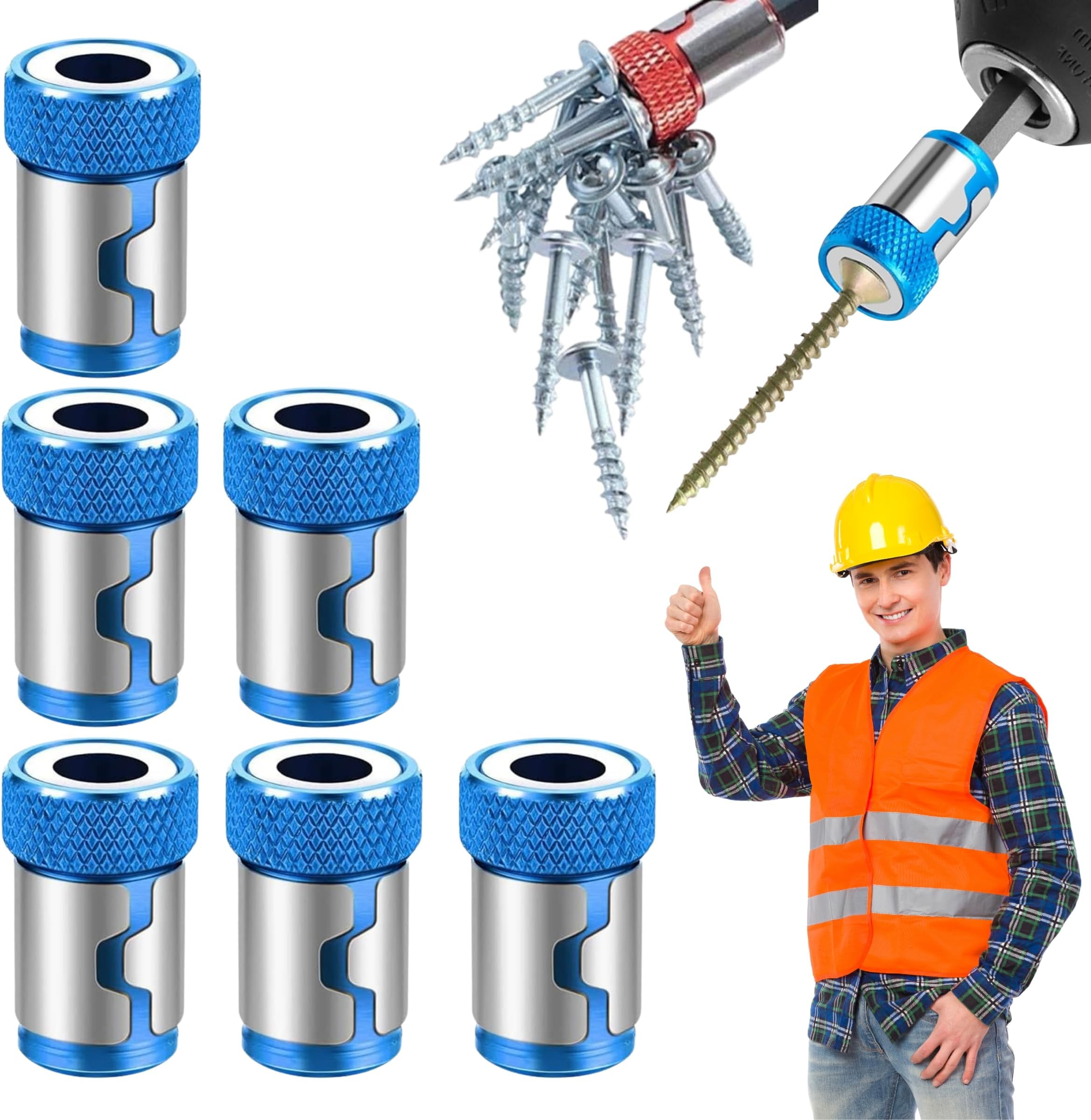 6Pcs Screwdriver Head Magnetic Ring, 2025 Upgraded Universal Magnetizer Screw Removable for Hex Screwdriver and Power Bits (Blue)