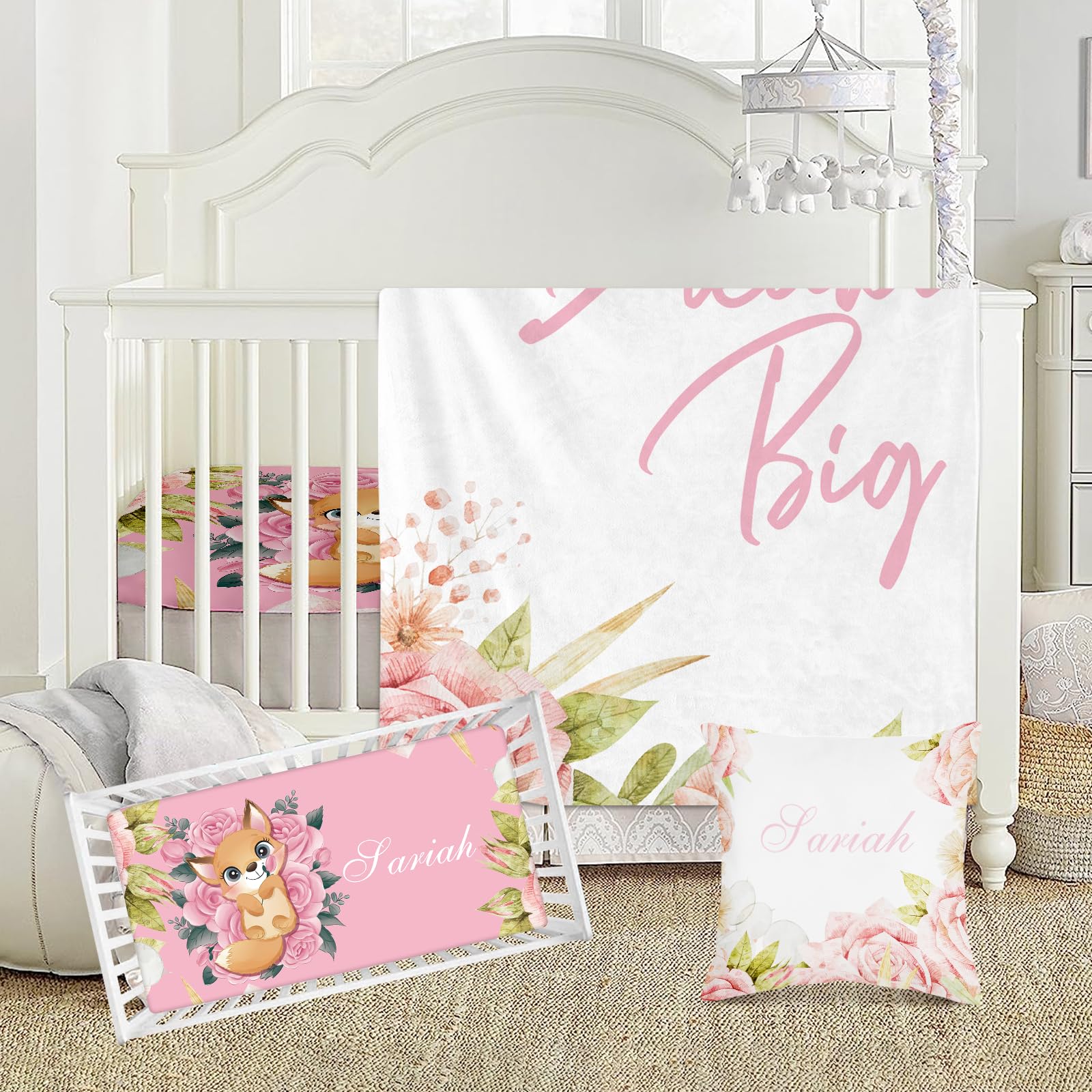 Dyoart 3 Pcs Custom Gift Floral Modern Crib Bedding Set, Fitted Crib Sheet, Blanket, Pillow Cover, Size: Crib, Color: 15 Flower