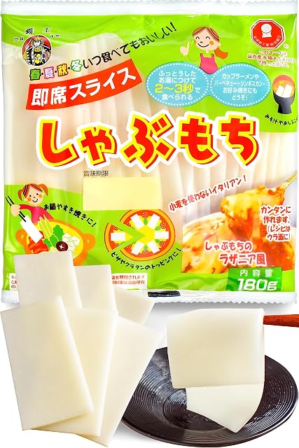 Japanese Rice Cake Mochi - Instant Shabu Mochi Slices For Topping of BBQ and Various Dishes, Vegan, Gluten-Free, Additive-Free, Made in Japan, 180g(6.3oz)YAMASAN