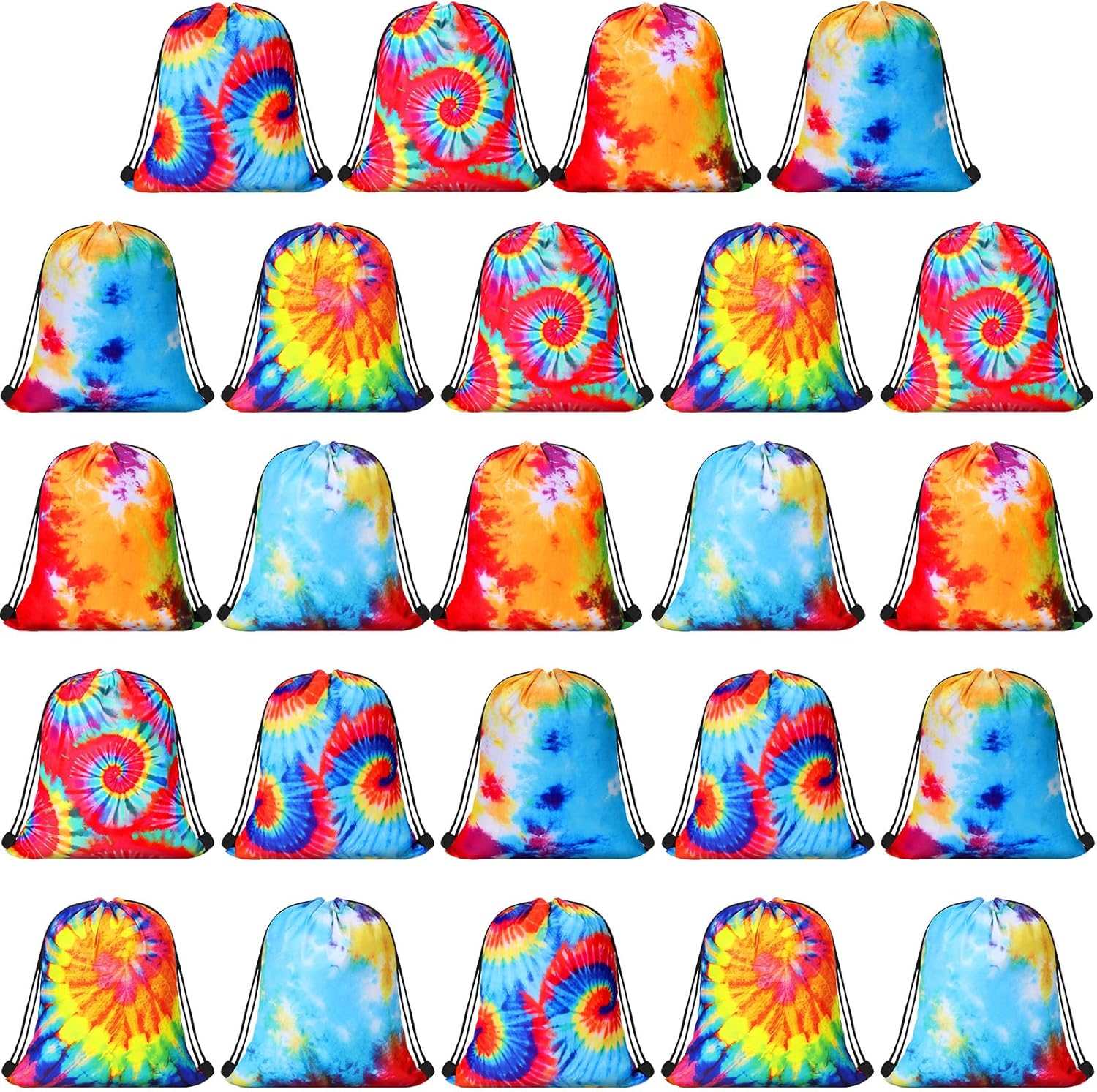 24 Pcs Tie Dye Drawstring Backpack 11.81 x 9.84 Inches Tie Dye Goodie Treat Bags Colorful Art Sport Sackpack Adjustable Packable Candy Bags Gym Bag for Summer Kids Dancing Birthday Party Gift