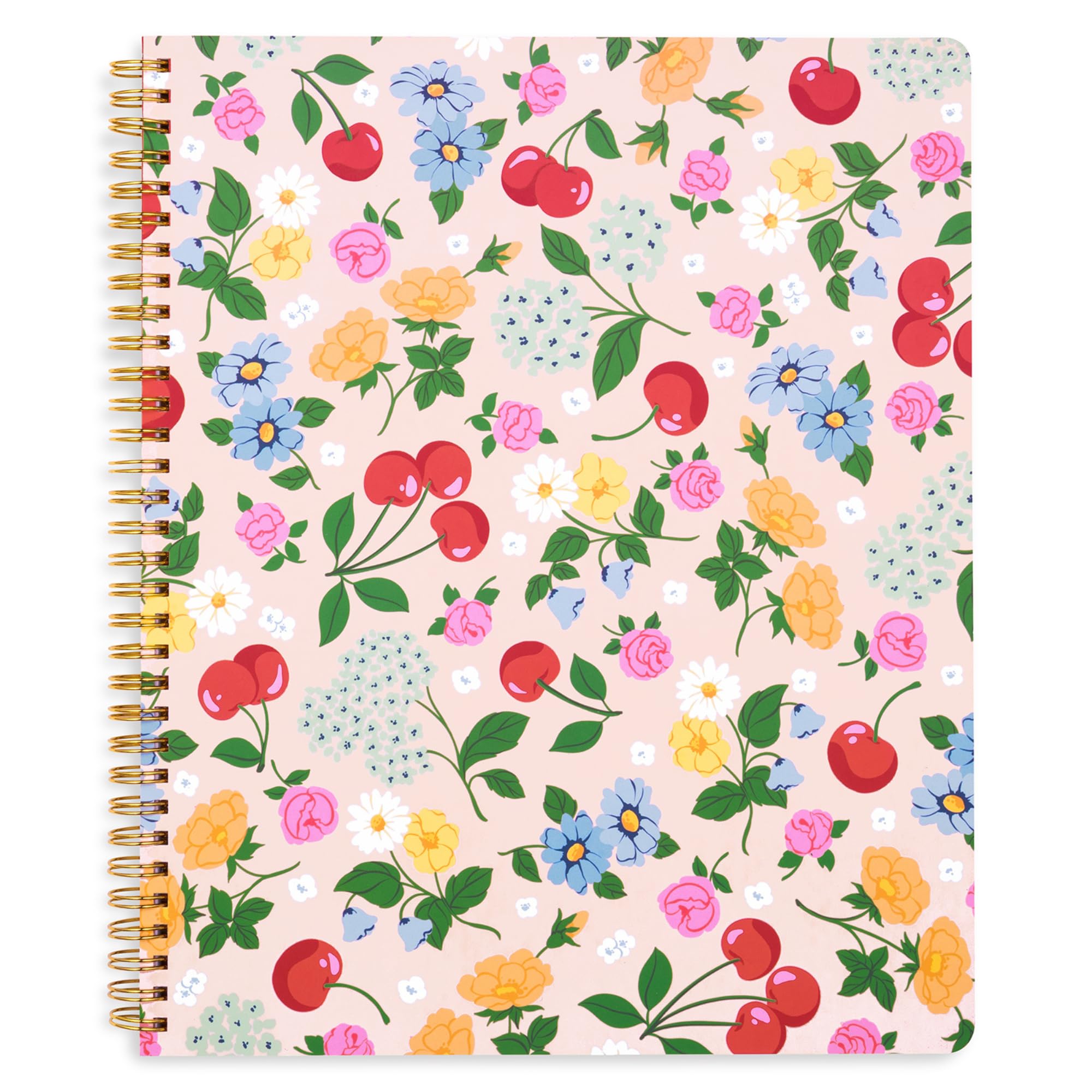 ban.do Floral Rough Draft Large Spiral Notebook, 11" x 9" with Pockets and 160 College Ruled Pages, Flowers and Fruit โ image 1
