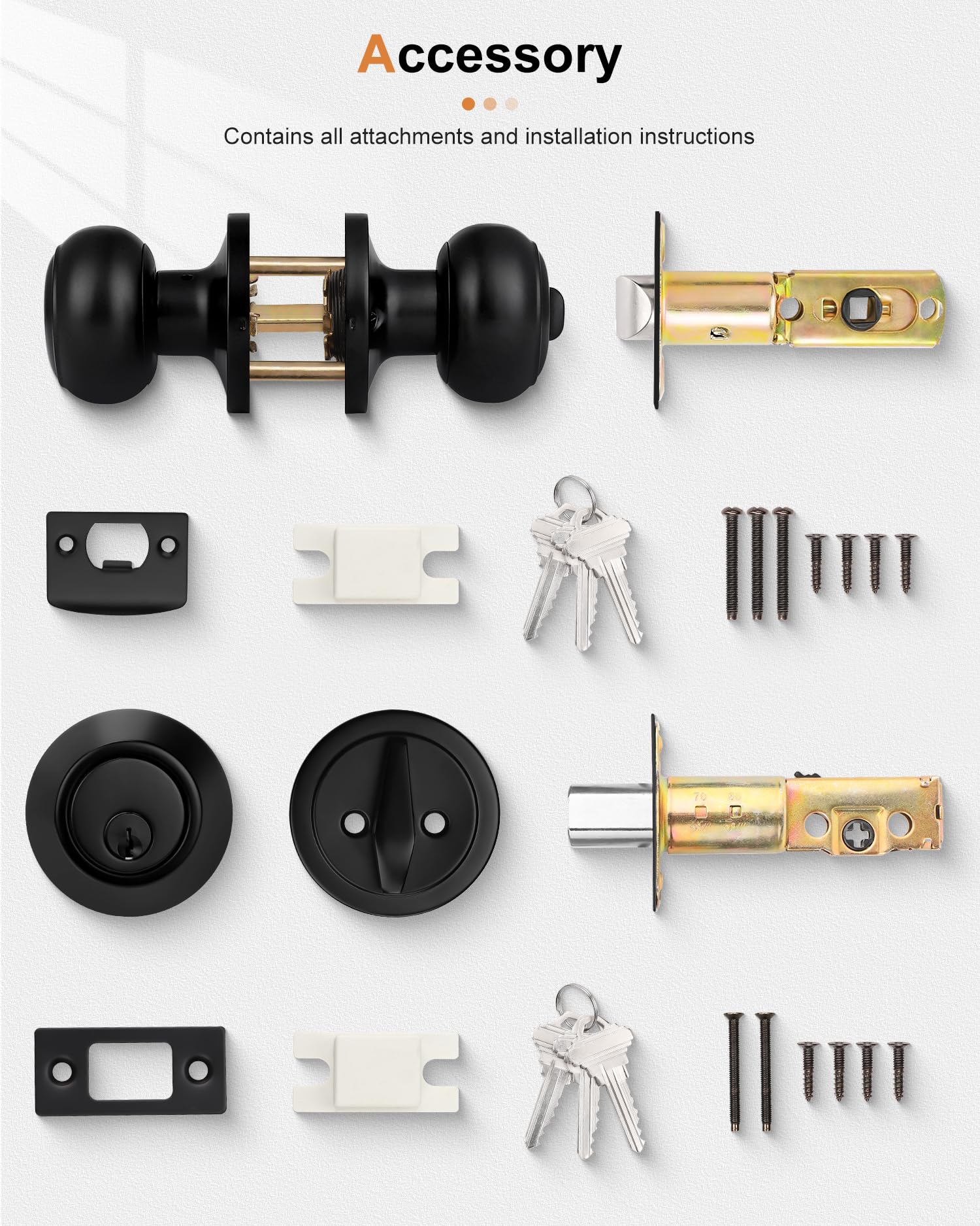 Probrico Matte Black Door Knob & Deadbolt Set -7