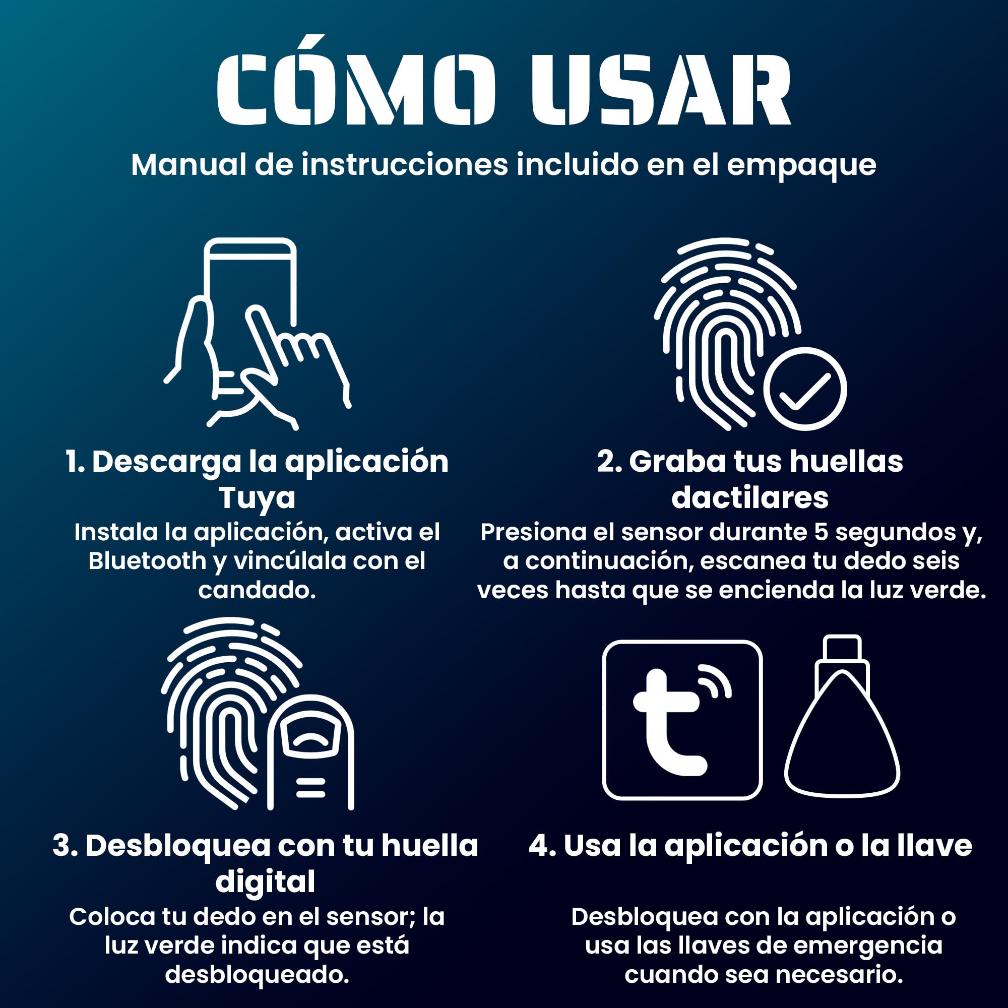 Magmaus® SRL70 Candado digital, reconocimiento biométrico sin llave, memoria para 20 huellas, 2 llaves y aplicación, Resistencia IP68 al agua y al polvo para contenedores, puertas y cobertizos.