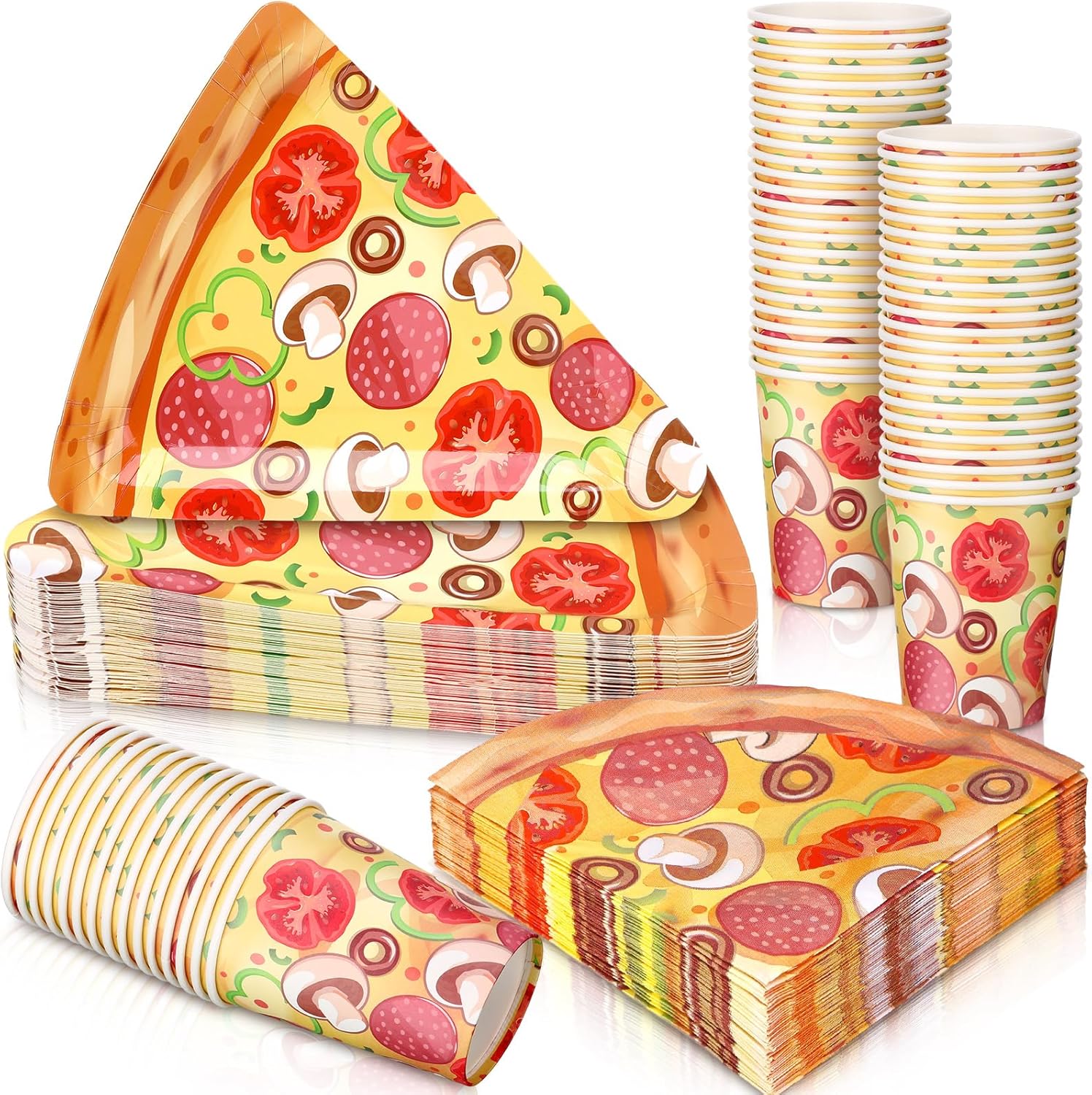 FoldTier 180 Pcs Pizza Party Supplies Kit Tableware Set Serves for 60 Guests Includes Plates Napkins and Cups Decorations for Parties Family Night
