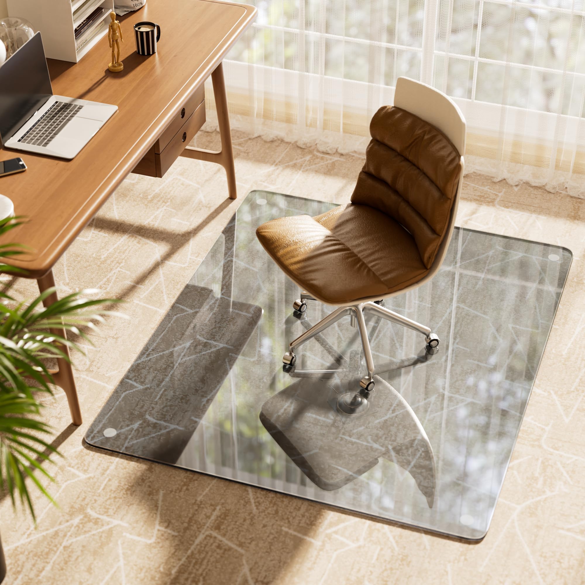 Tempered Glass Chair Mats, 116L x 90Bcm, Office Chair Mat for Carpet or Hard Floor Wood Tile Protection Carpet Protector Chair Mat for Home Office, Gray