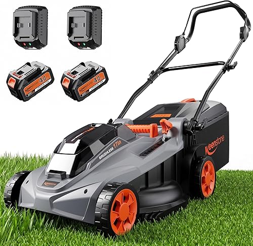 Keenstone 40V 17" Cordless Lawn Mower, Electric Lawn Mower Battery Powered with Brushless Motor, 6-Position Height Adjustable, Mulch & Mow Mode, 10.5Gal Grass Bag