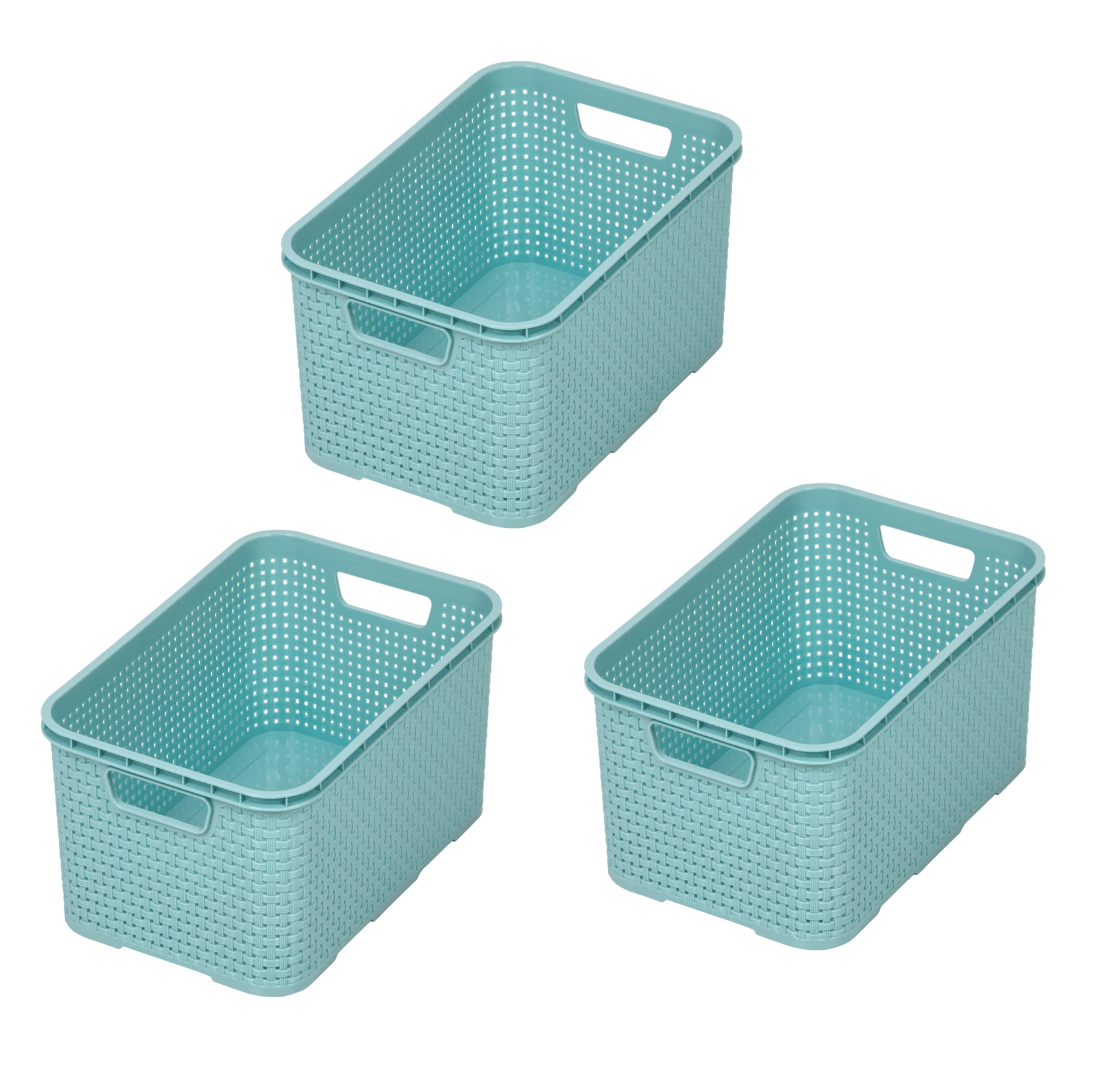 BranQ - Home essential Korb in Rattan Design 3er Set Grösse S 7l, BPA-frei Kunststoff PP, Minze, 28,5x19,5x12,9 cm, 3 Stk.