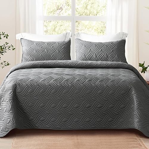 Whale Flotilla - Juego de colcha suave de microfibra ligera para cama patrón de ondas para todas las estaciones