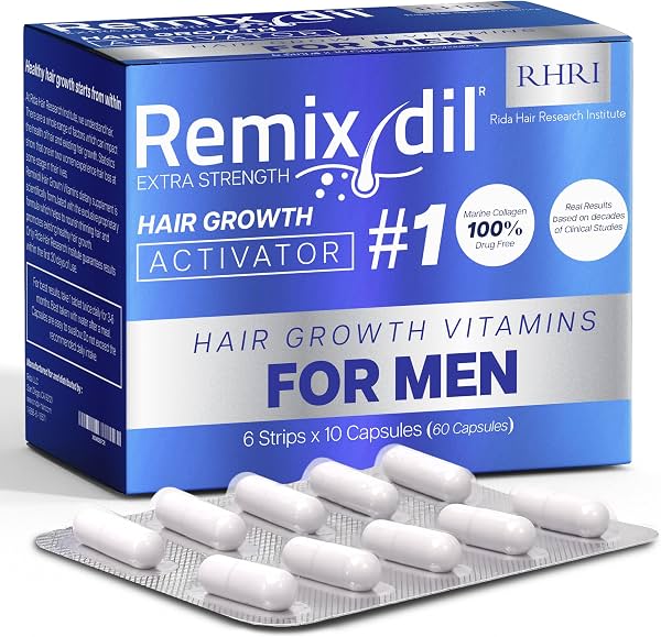 Vitaminas para el crecimiento del cabello, regeneración capilar para hombres, favorece la fuerza de la barba y el cuero cabelludo | Favorece la fuerza de la barba y el cuero cabelludo, ayuda a reducir el adelgazamiento y la rotura, fórmula de acción rápida para aumentar el volumen, 60 cápsulas