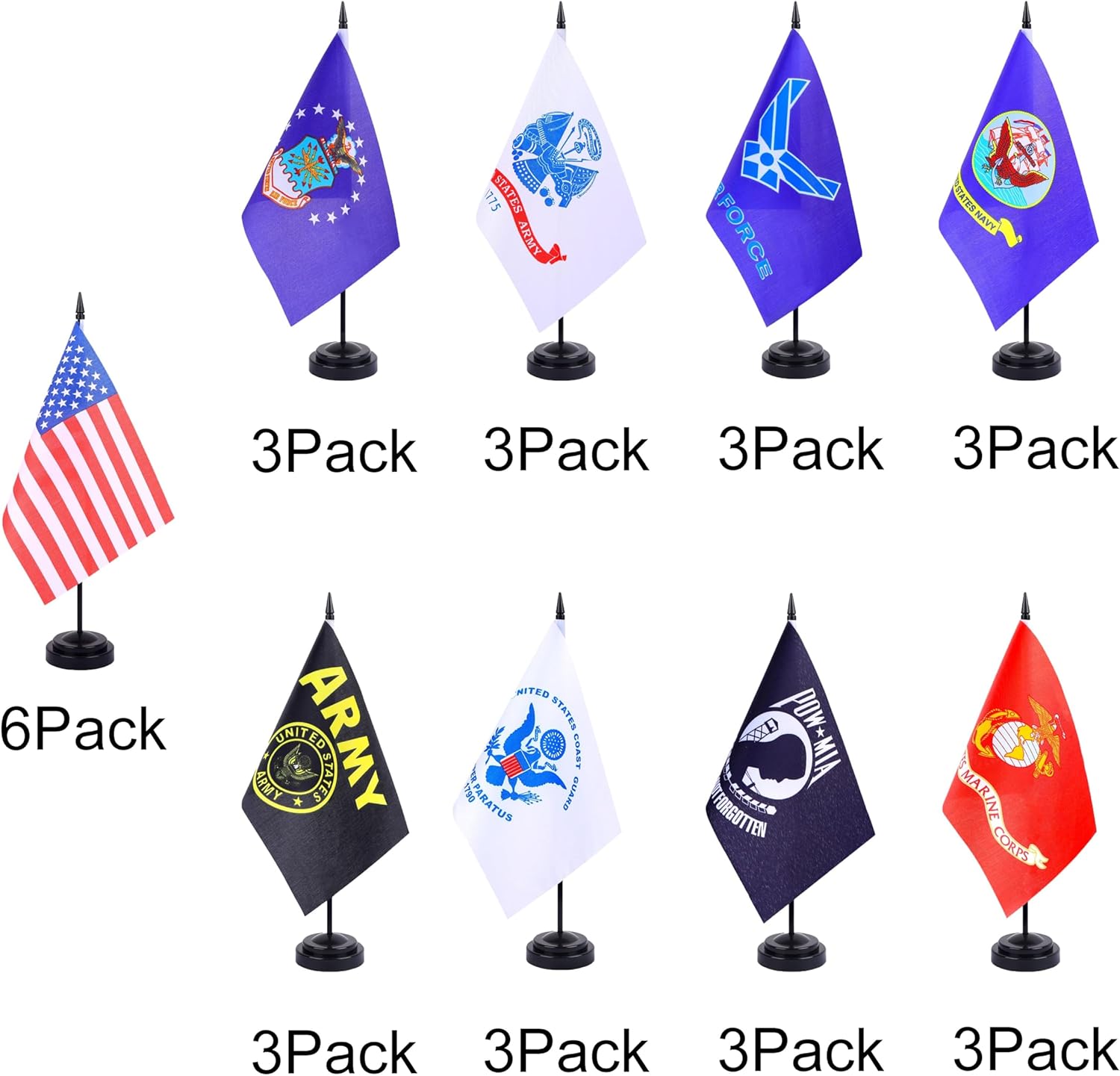 ZXvZYT American Military Flag Banner USA Army Armed Desk Flag Set Small Mini US Military Office Table Stick Flags with 12" Solid Pole Black Stand Base July 4th Veteran Party Memorial Day Decorations (30 Pack)