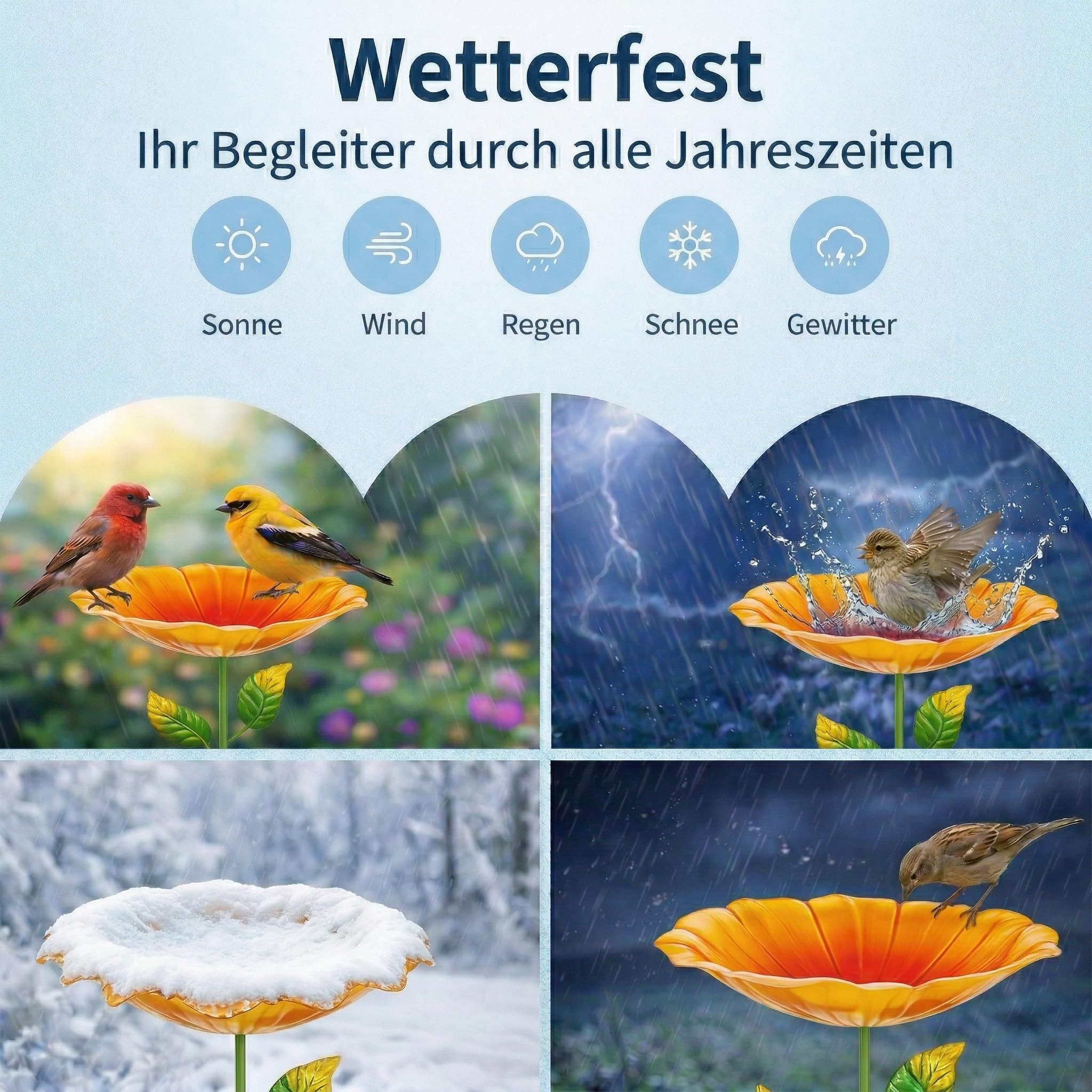 2er Set Metall-Vogeltränke stehend für Garten, Vogelbad Vogelbecken Futterschale Schüssel Wildvogeltränke Wassertränke Vogelfutterspender Abnehmbar frostfest für Hof (Blume B-Gelb & Pink)