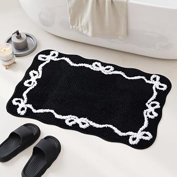 TRUEDAYS Black Bow Bathroom Rugs, Cute Bow Bath Mat, 32 * 20 Inch