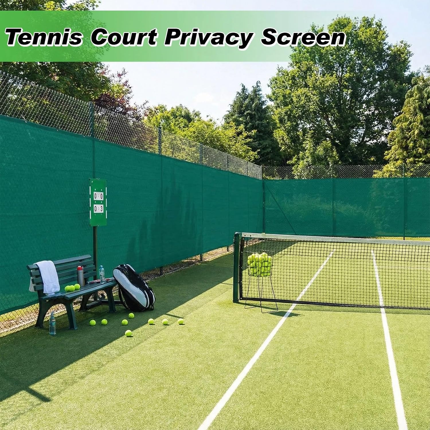 Tennis Court Windscreen Privacy Screen 6' x 40', 90% Shade Hdpe Fence Privacy Screen with Grommets & Zip Ties, Heavy Duty Wind Blocker Fence Cover for Tennis Court, Backyard, Patio, Garden (Green)