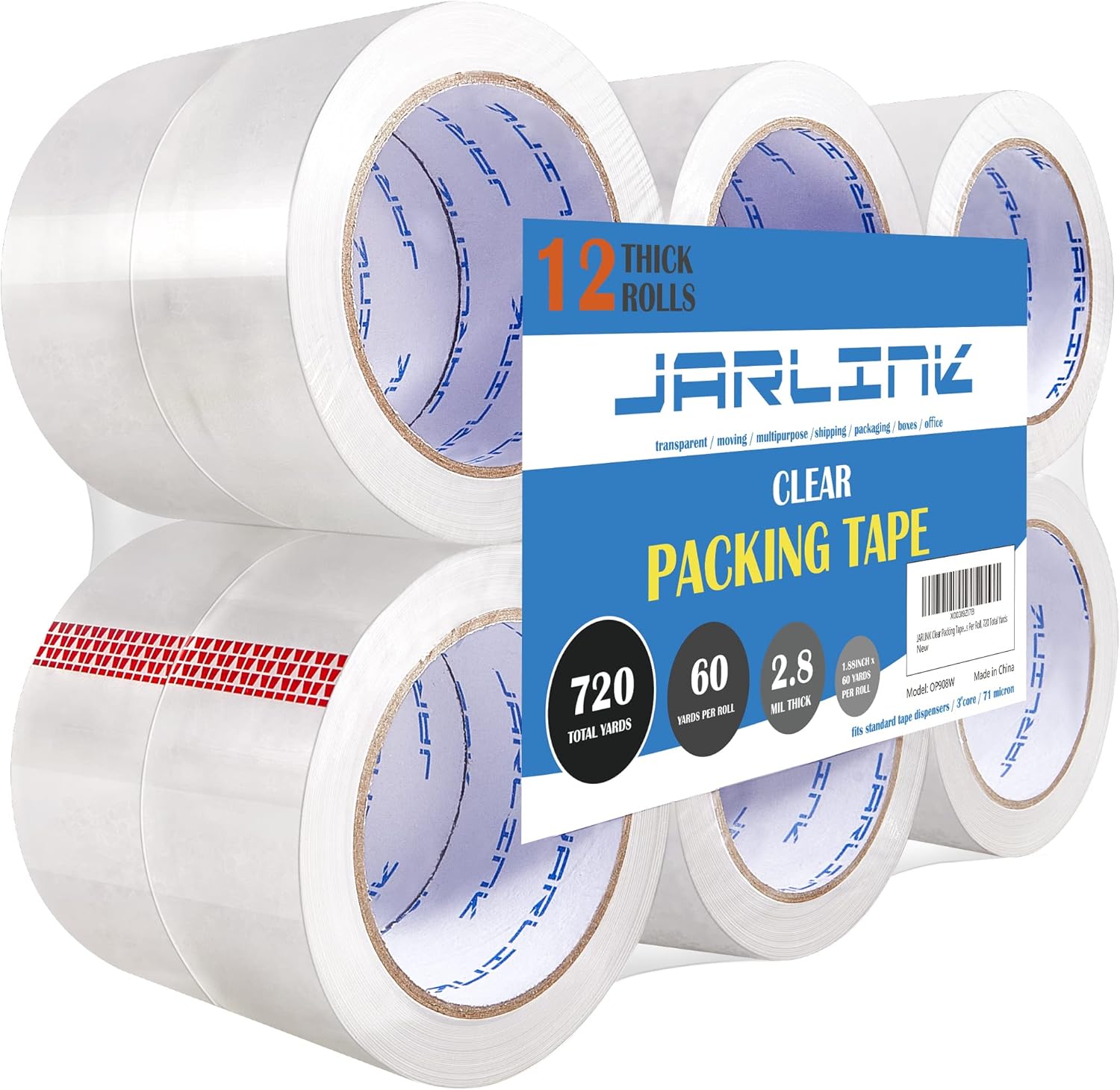 JARLINK Clear Packing Tape (18 Rolls), Heavy Duty Packaging Tape for Shipping Packaging Moving Sealing, Stronger & Thicker 2.8mil, 1.88 inches Wide, 60 Yards Per Roll, 1080 Total Yards