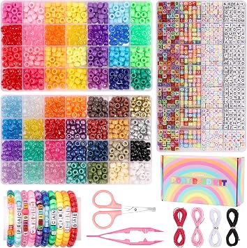 Pizooro Bracelet Making Kit 2400 Pcs Bracelet Beads, 56 Colors Pony Beads in Bead Organizer, 1400 Kandi Beads + 1000 Letter Beads, Jewelry Craft Supplies for Friendship Bracelets, DIY Gifts for Teens