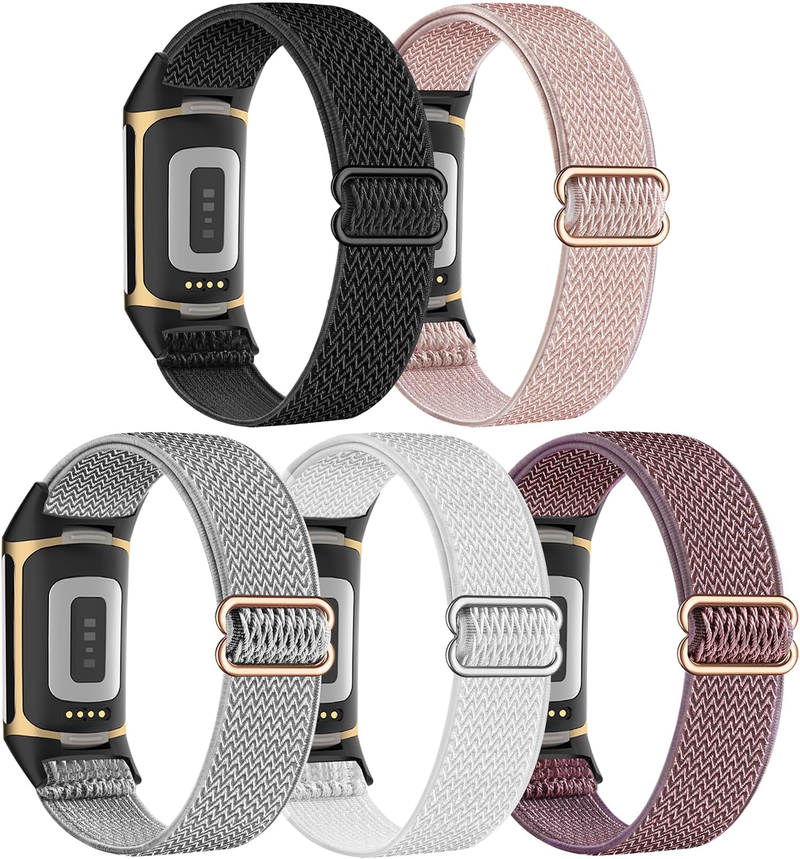Folavii 5 Pack Stretchy Nylon Compatible with Fitbit Charge 6 Bands/Fitbit Charge 5 Bands for Women Men, Elastic Adjustable Straps Sport Replacement Wristbands for Fitbit Charge 5/6 Watch