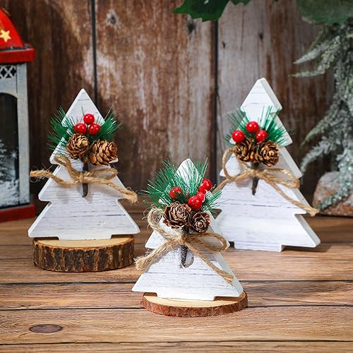Soaoo 3 piezas de centros de mesa de madera para mesas de árbol de Navidad de madera, letrero de árbol de Navidad rústico, decoración de mesa para