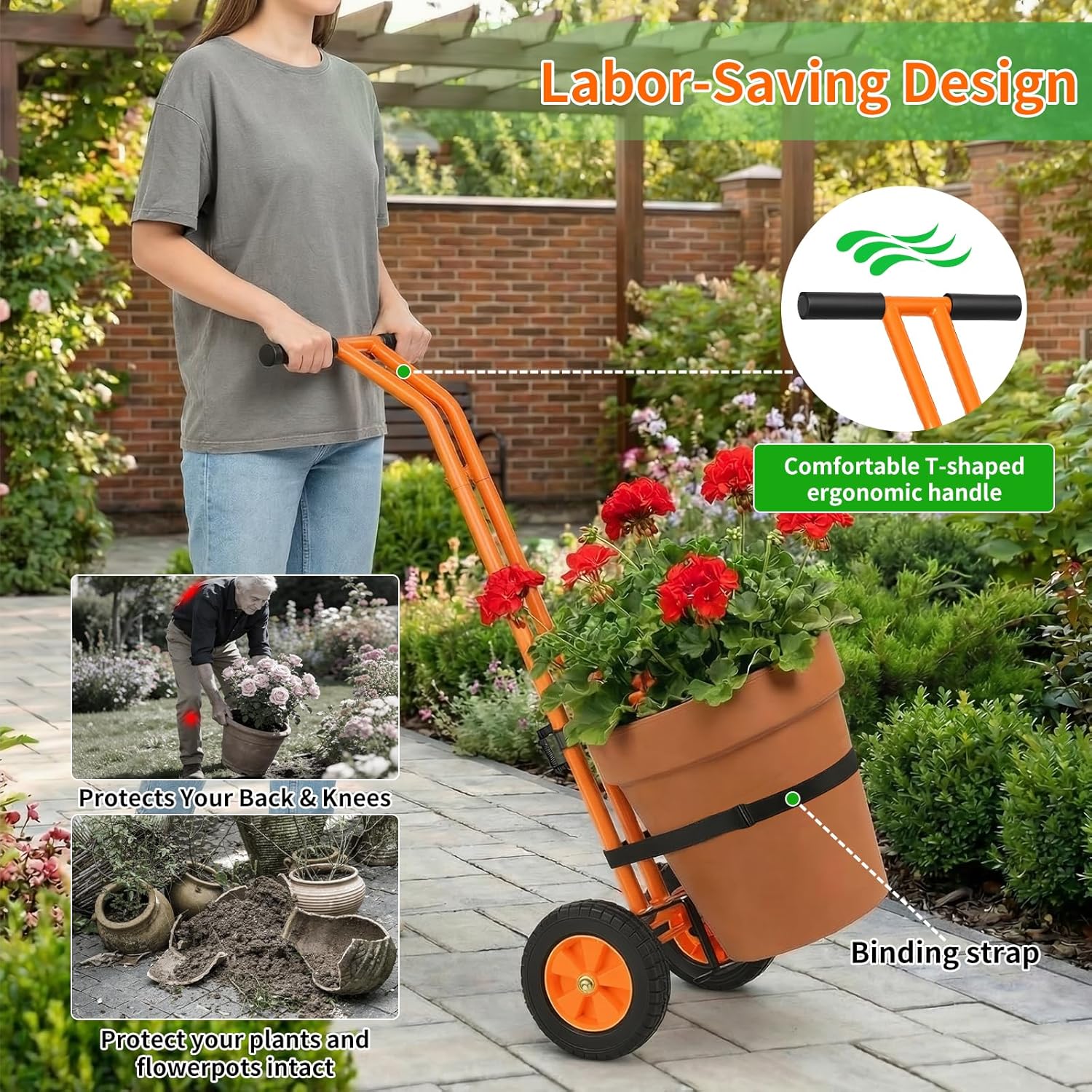 Plant Dolly,Plant Caddy With Wheels,Cart With Adjustable Grabbing Arm For Garden Plant Pot Mover Trolley Cart With Strap, For Indoor & Outdoor, 200 Lbs Weight Capacity, Enhanced And Upgraded Version