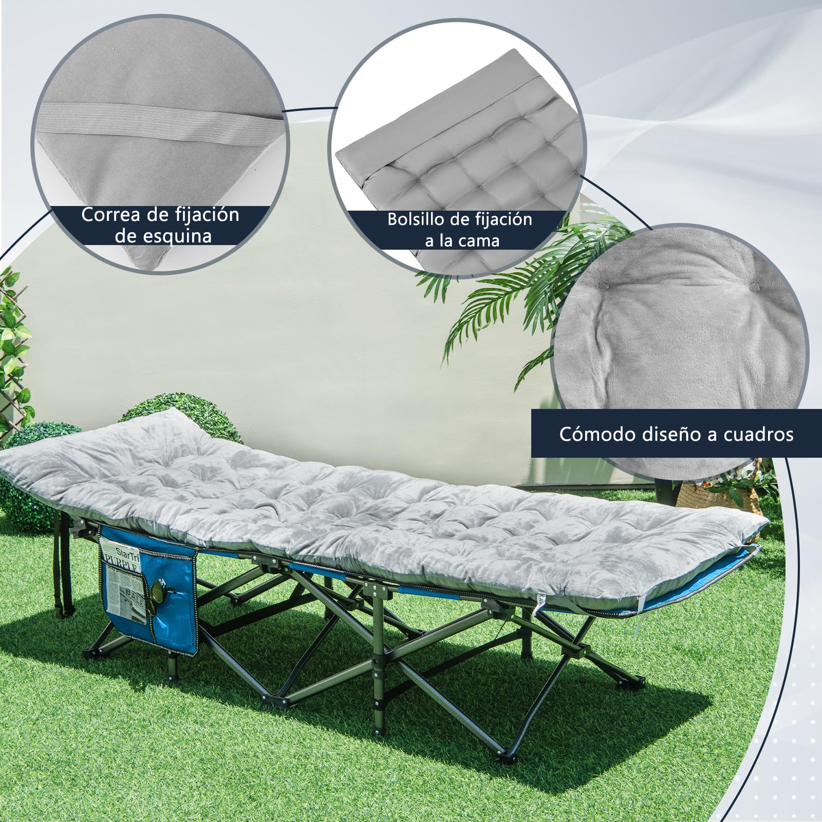 COSTWAY Cojin Tumbona, Colchoneta Tumbona 190 x 70 x 7 cm, 4 Correas de Fijación, Cojín para Silla Exterior Jardín, Piscina, Playa, Terraza y Balcón (Gris)