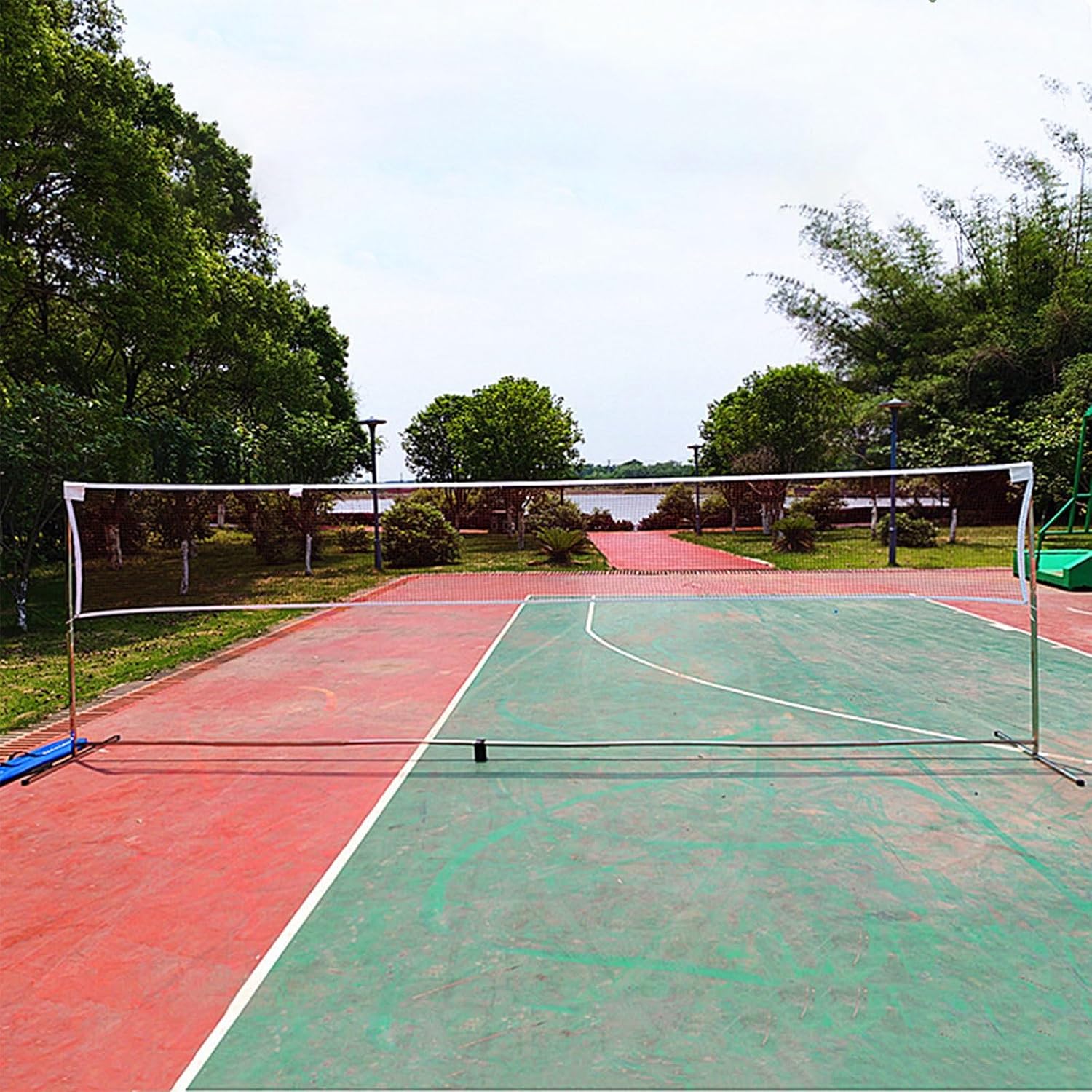 Badminton/Volleyball Poles for Backyard, Net Outdoor with Steel Anti-Sag System, Adjustable Aluminum Poles, Volleyball and Carrying Bag, Net Set for Backyard, Beach
