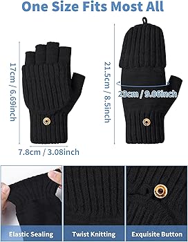 Kiiwah 2 Paires Gants D'Hiver Demi-Doigts Mitaines