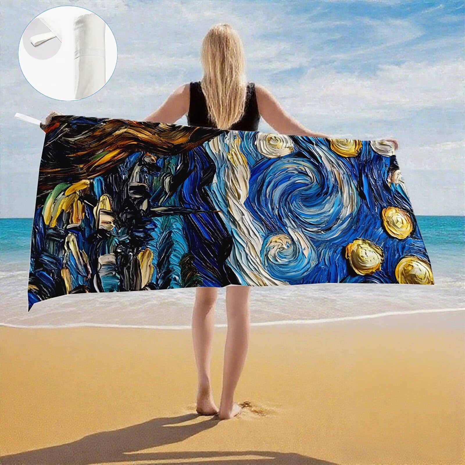 Telo Mare Microfibra, Telo Mare Grande 200 x 100 cm Set da 2, Antisabbia Asciugatura Rapida Assorbente Salvietta da Spiaggia Asciugamano per Palestra Piscina Viaggi Sport Picnic, Cielo stellato Q-724