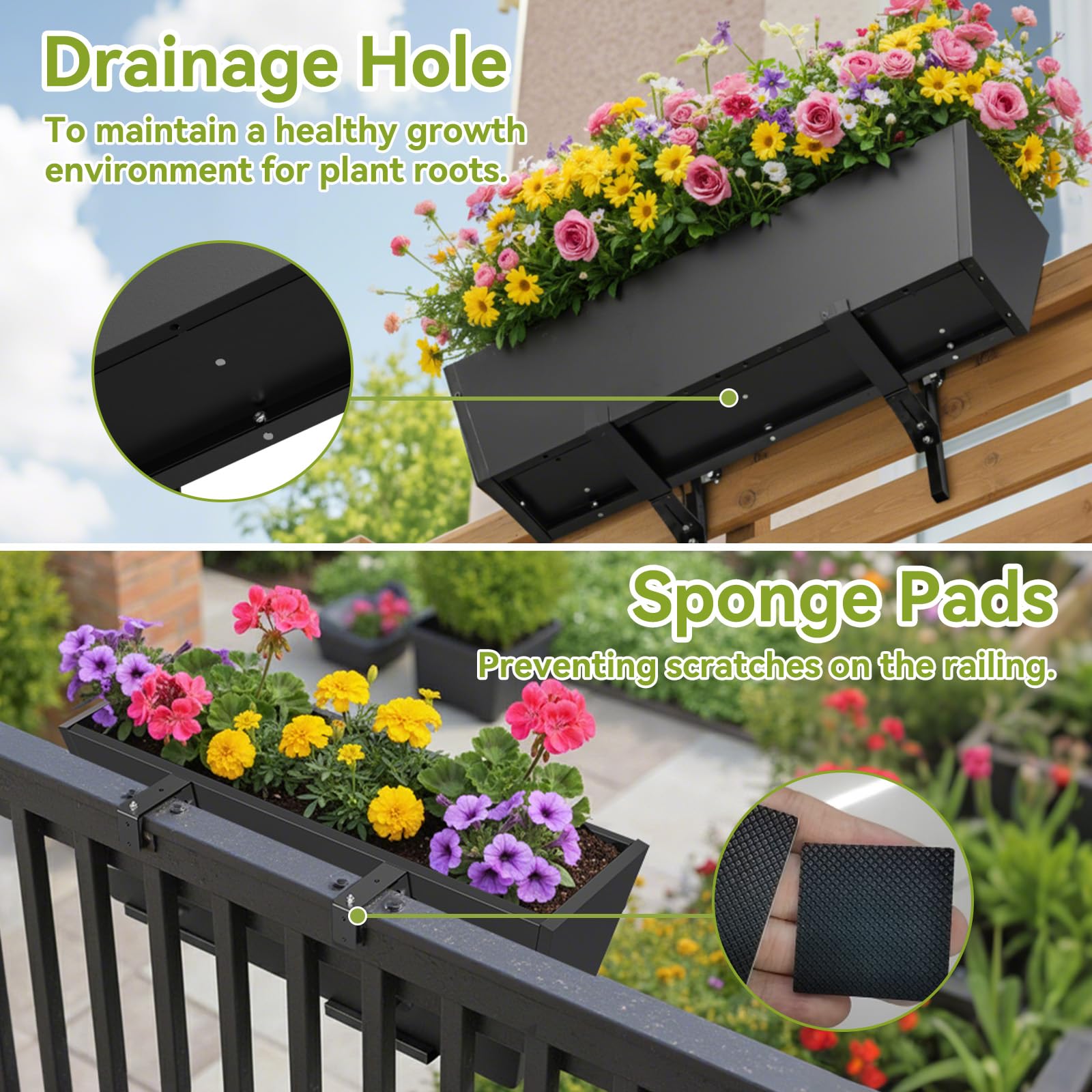Snapklik.com : Jasdego Railing Planter Box - Heavy Duty Window Boxes ...
