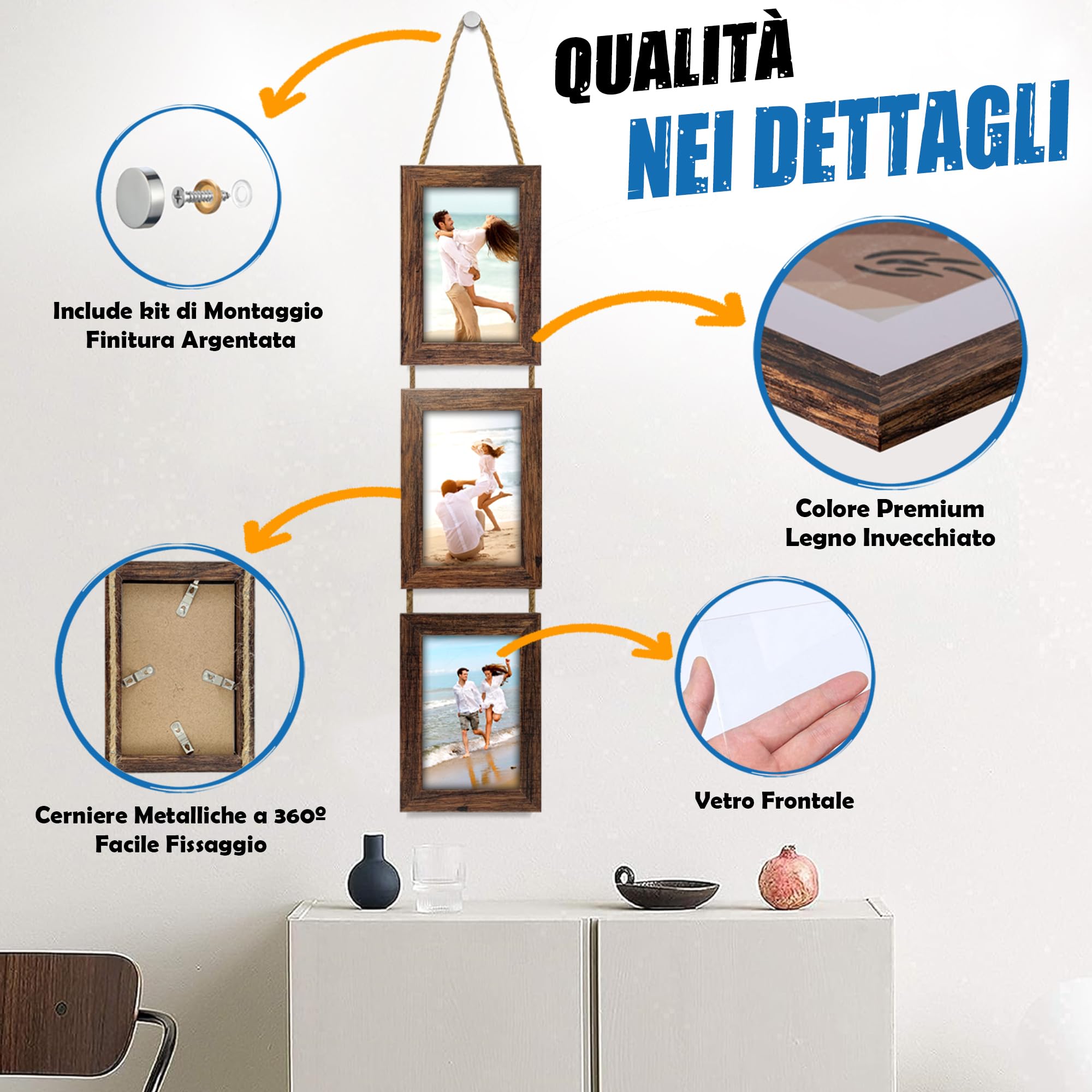 Set Cornici Foto Multiple da Parete con Corda Portafoto Multiplo Decorativo con - Foto 26 di 27