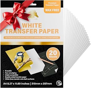 MyArtscape Graphite Transfer Paper, 20 White Sheets - Wax Free - Erasable - Smudge-Free - Ideal for Drawing and Tracing - Premium Arts and Crafts Supplies