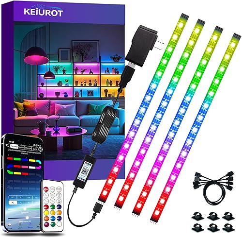 Miniatura 1 de Tira de luces LED, 4 tiras de luz LED RGB precortadas con aplicación y control remoto, sincronización de música multicolor que cambia de luces para