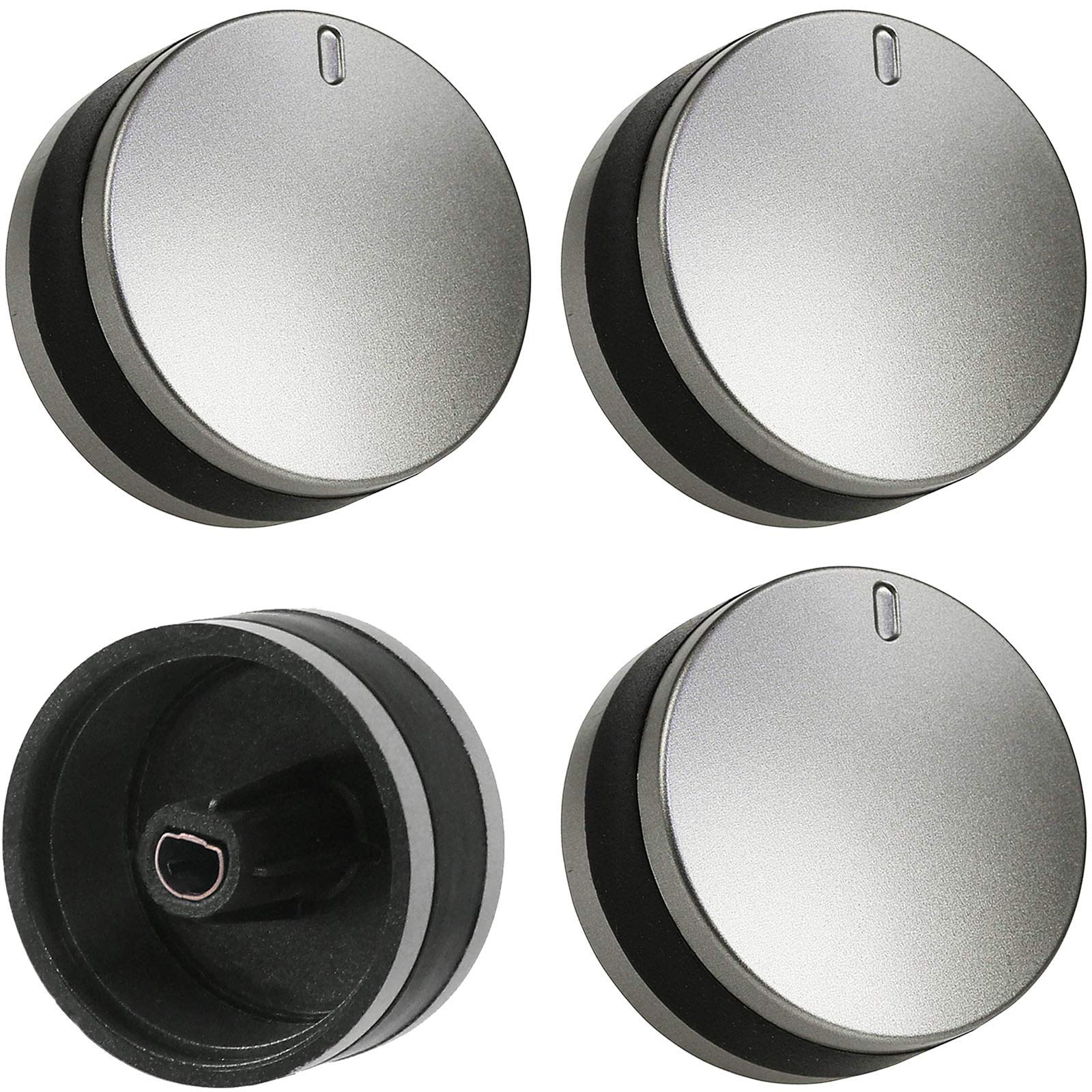 Spares2go Black/Silver Control Dial Switch Knob For Lamona 450002486 Lam3200 Lam3204 Lam3401 Oven Cooker (Silver/, Pack Of 4)
