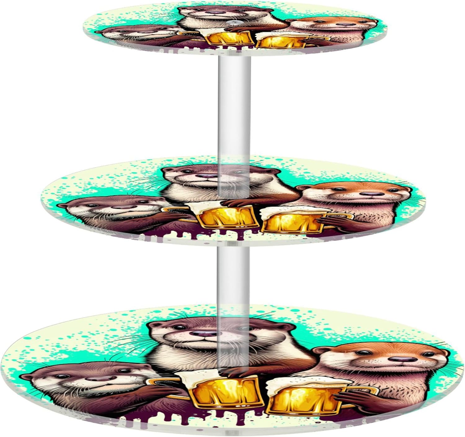 Tea Party Cupcake Stand 3 Tier Round Acrylic Cup Cake Tower Display Table Dessert Stand Tea Party Decorations Treat Graduation Cartoon Cow Floral