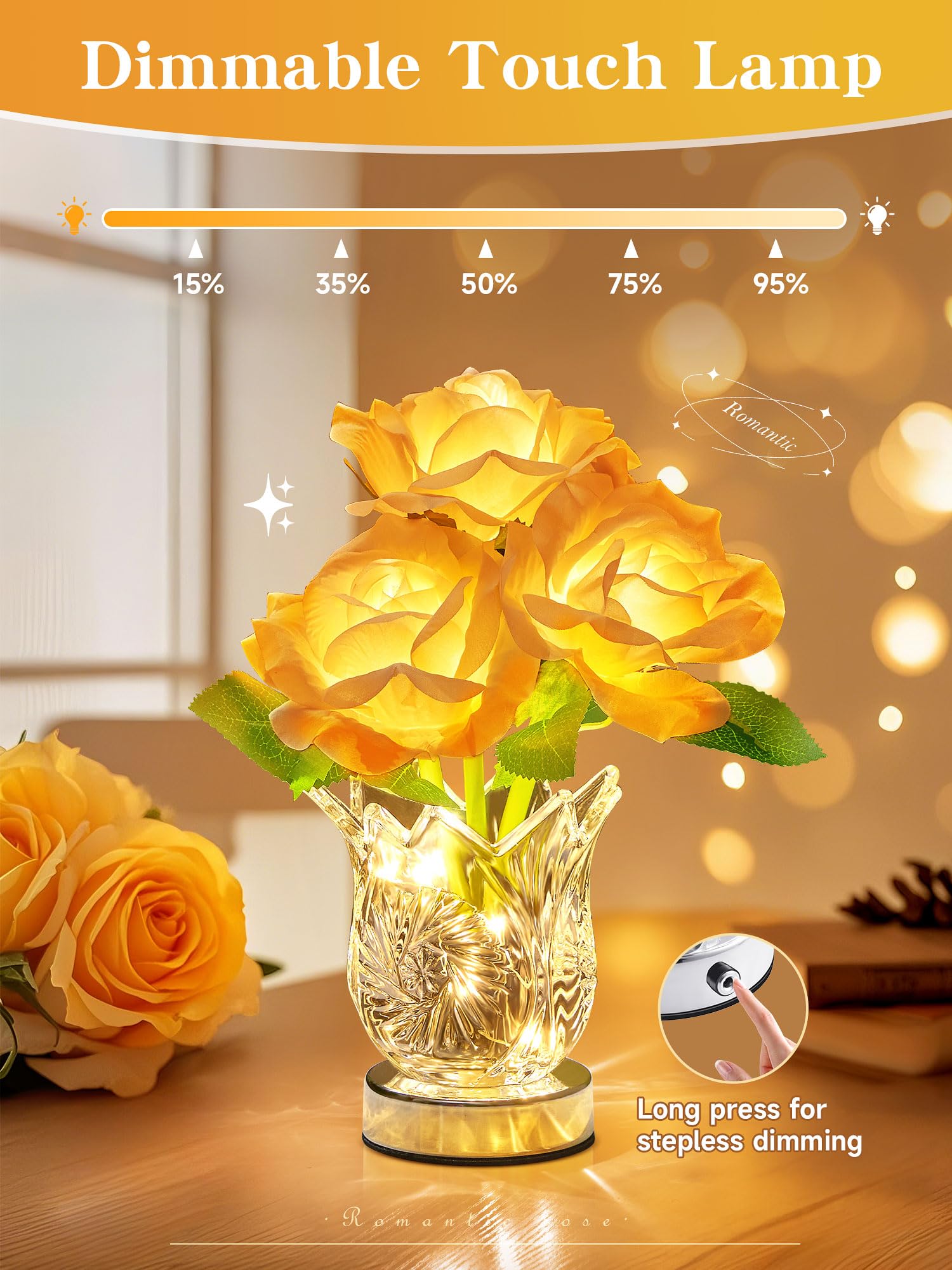 ❦ベル LEDライト/ルームフレグランス FLOWER PRINCESS Birthday Gifts for Women, Rose Flower Lamp, Dimmable & 3 Colors