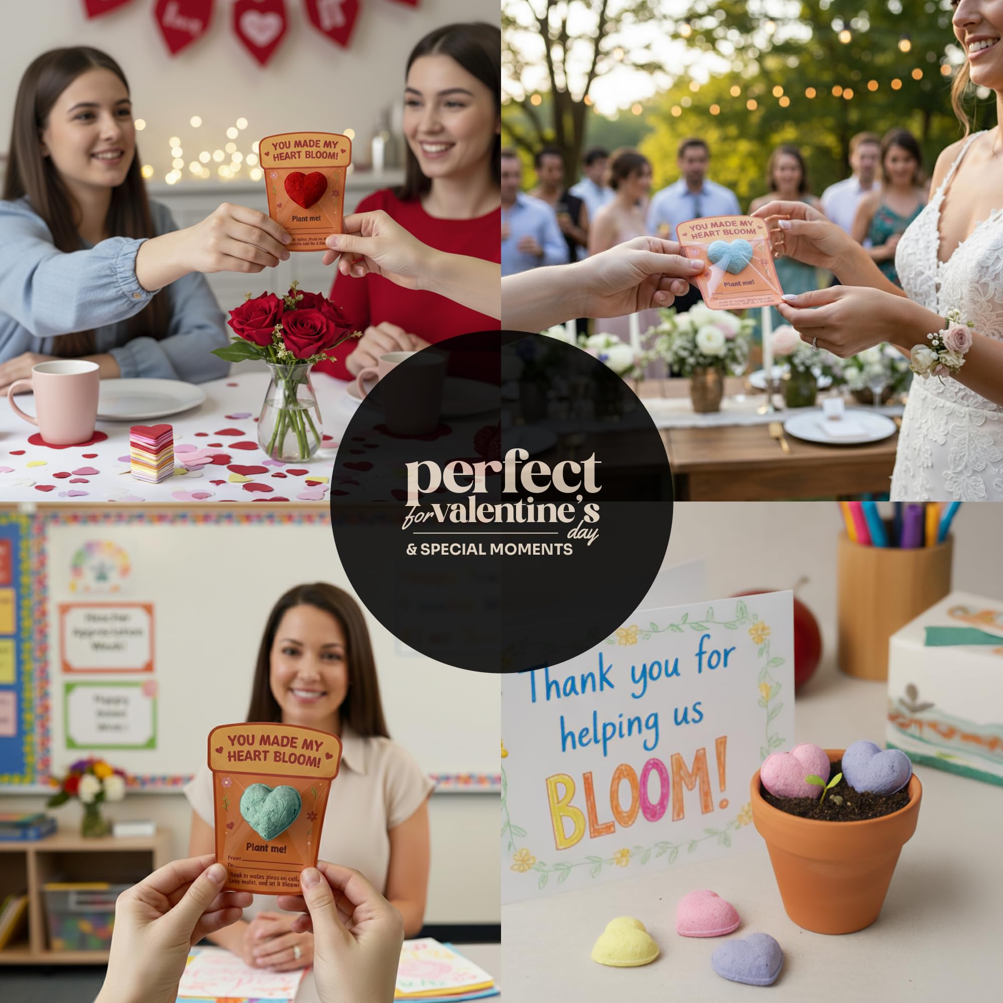 Juego de regalo de papel con semillas de corazón 3D, 24 formas de corazón plantables con semillas de flores silvestres, incluye tarjetas y cinta adhesiva de doble cara, listo para regalar