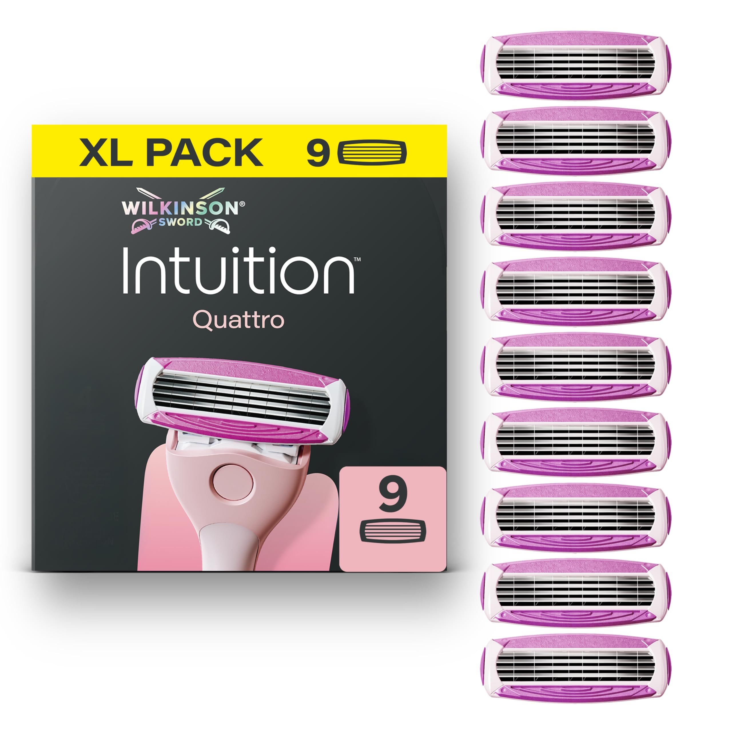 Wilkinson Sword Intuition Quattro Razors for Women, 9 Women’s Razor Blade Refills, XL Pack