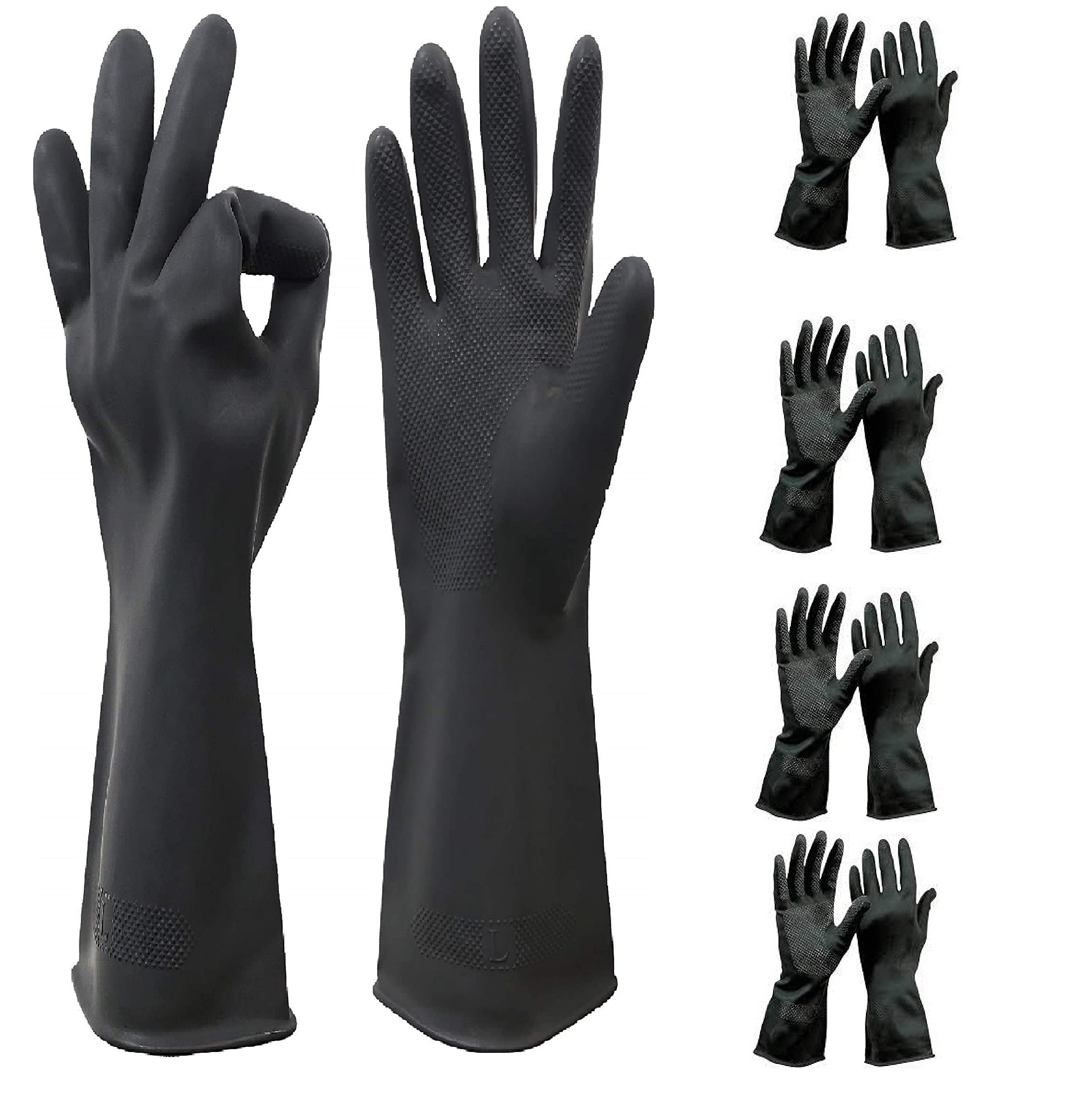 Ekon Combo of 5 Latex Non Slip Multipurpose Heavy Duty Reusable Safety Rubber Hand Gloves For Car Washing House Hold Home Dish Utensils Kitchen Work Bathroom Toilet Tiles Cleaning Men Women - Black (B0BFX8M72N) Amazon Price History, Amazon Price Tracker