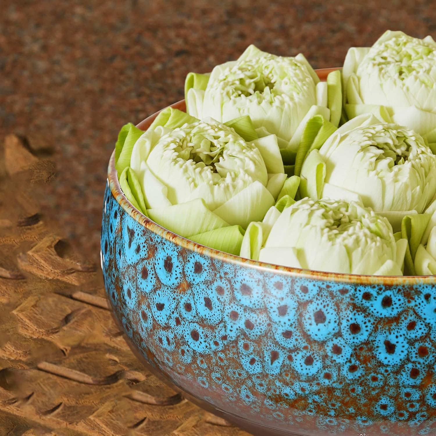 Baderke 2 Pcs Lotus Bowl Planter with Base Ceramic Hydroponic Planter Water Lily Bowl for Planting Aquatic and Indoor Plants Household Ceramic Basin Decor(Blue)