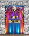 GRAC Happy Birthday Backdrop Colorful Curtain with Floral Decor & Lighting Effect Cloth for Decoration (Size: Hight 8 Feet & Width 5 Feet) gallery image