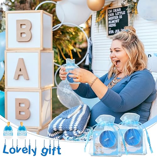 Miniatura 6 de LEIFIDE 50 juegos de velas de té para baby shower, regalos para bebés, bolsas con tarjetas y bolsas de malla para revelación de género