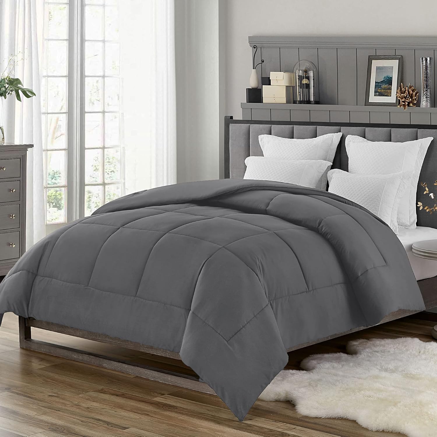 Swift Home King Comforter - Lightweight & Extra Soft Down Alternative Bedding - All-Season Comfortable Bed Comforter - Wrinkle Fade Stain Resistant - Grey, King