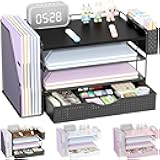 gianotter Wood Desk Organizers and Accessories with File Holder, 4-Tier Desk Accessories & Workspace Organizers with Drawer and Pen Holder, Paper Organizer for Office Supplies (Black)