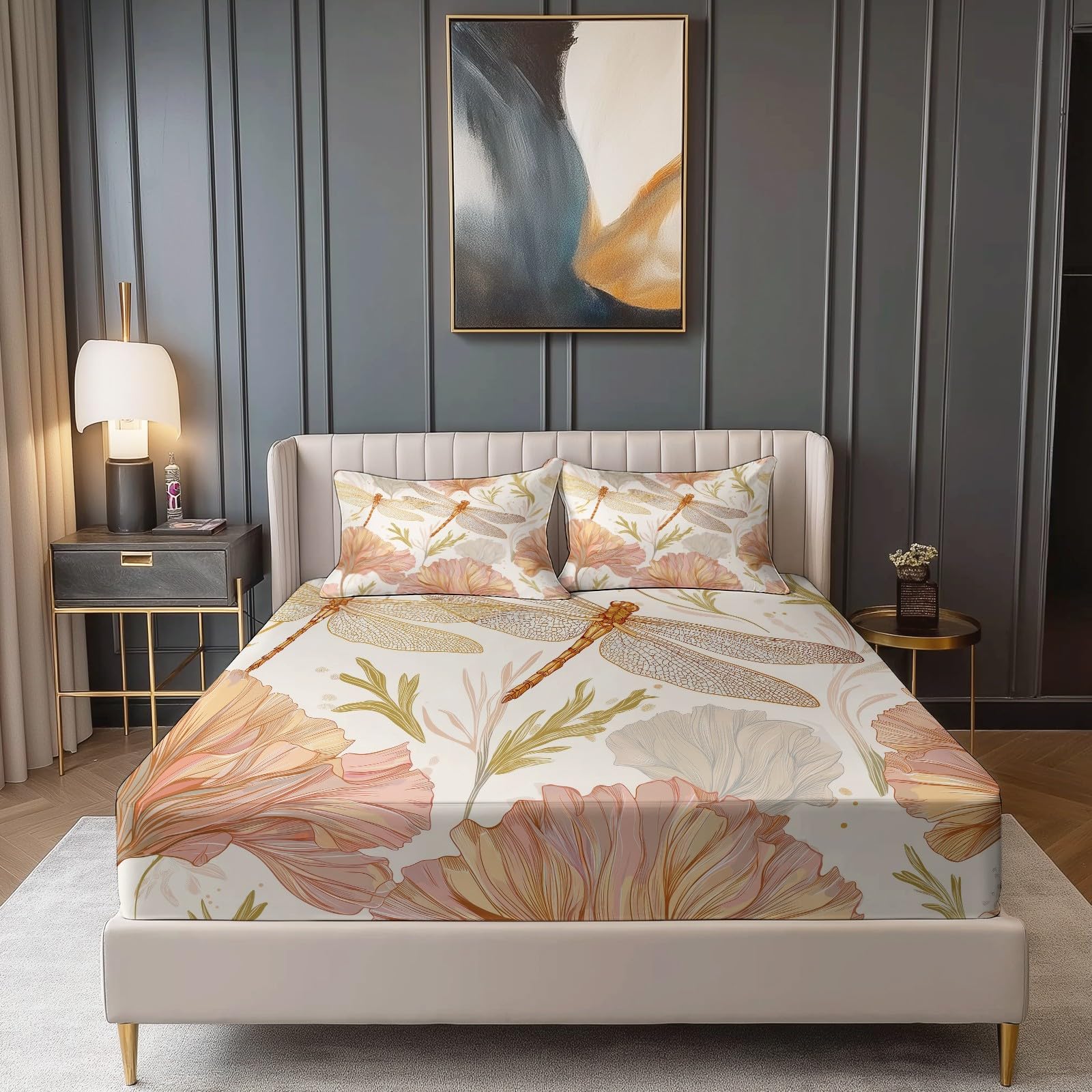 Drap housse 180x200 bonnet 30 cm imprimé blanc crémeux élastique